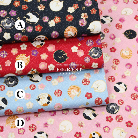 cotton - Lazy Cats with metallic fabric - FO:REST Fabric 布恩堂Liberty fabrictana lawnjapanese fabricykk zipper