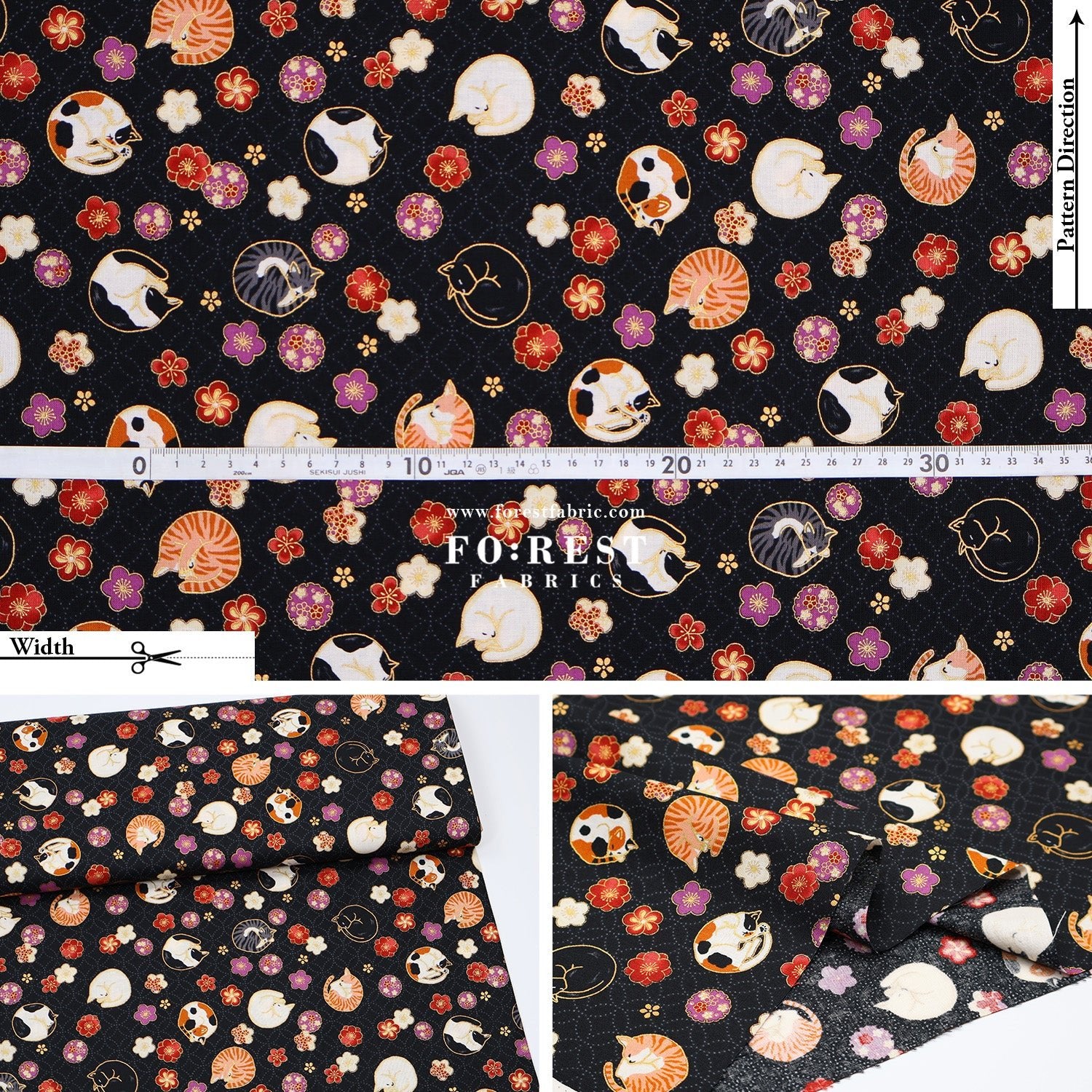 cotton - Lazy Cats with metallic fabric - FO:REST Fabric 布恩堂Liberty fabrictana lawnjapanese fabricykk zipper