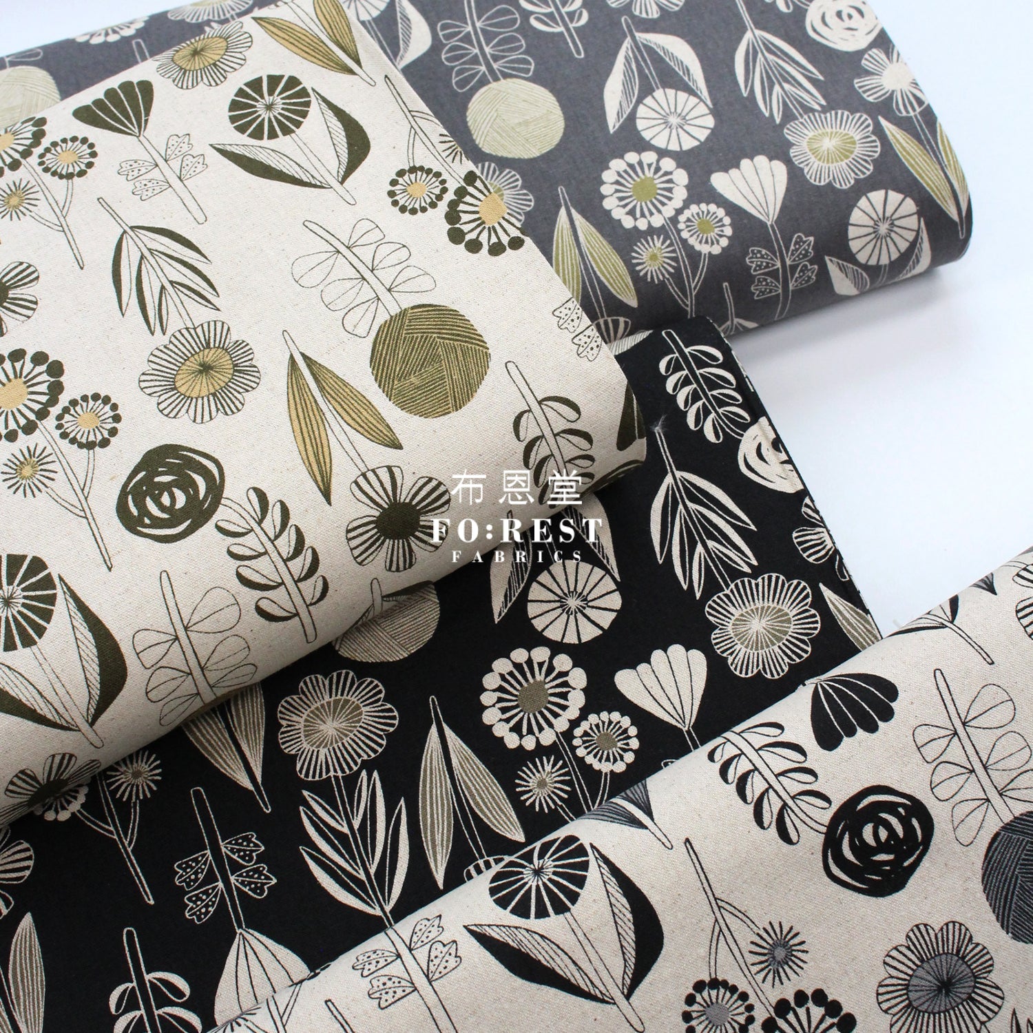 Cotton Linen - Bloom By Bookhou Flower Fabric A Fabric