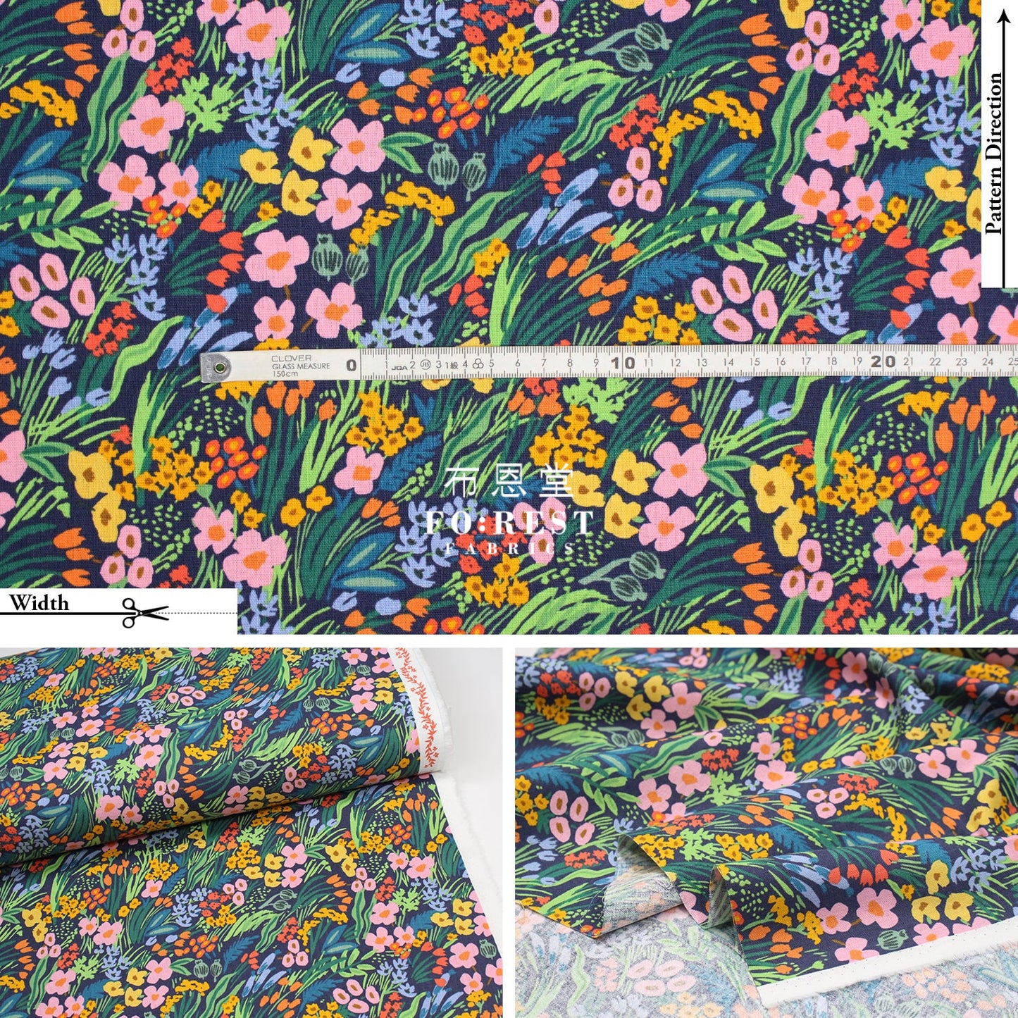 Cotton Linen - Bramble Lea Navy Fabric Canvas
