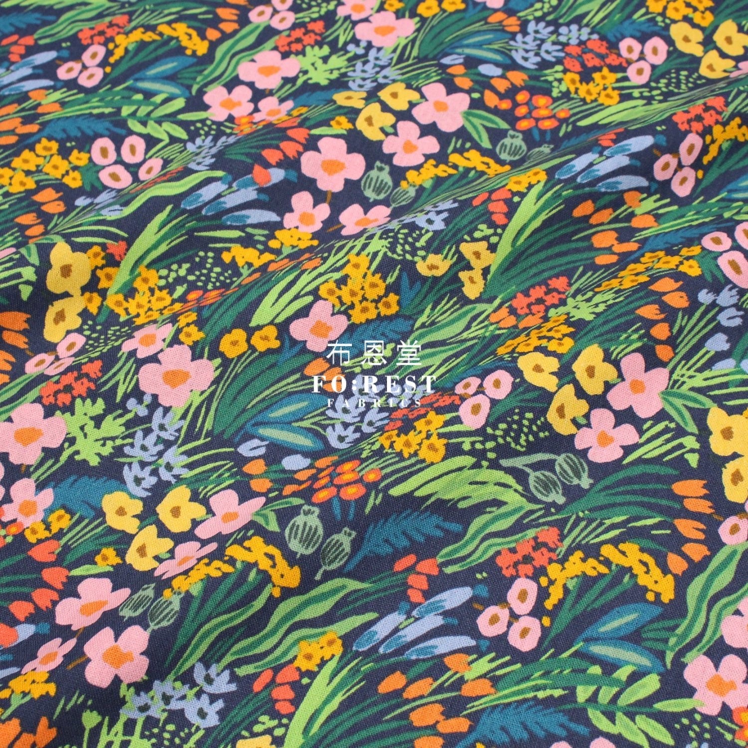 cotton Linen Canvas - Bramble Lea - Navy fabric - FO:REST Fabric 布恩堂Liberty fabrictana lawnjapanese fabricykk zipper