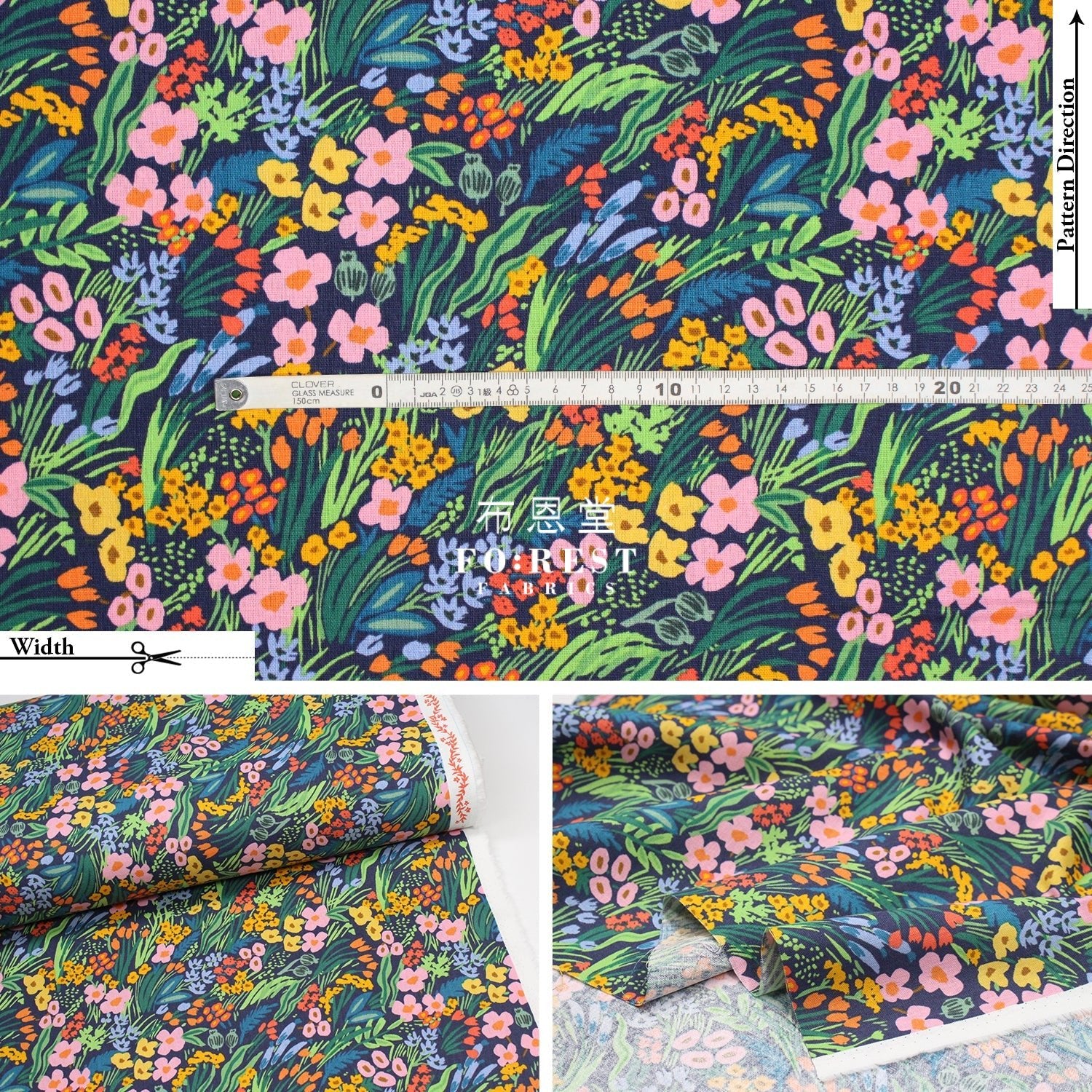 cotton Linen Canvas - Bramble Lea - Navy fabric - FO:REST Fabric 布恩堂Liberty fabrictana lawnjapanese fabricykk zipper