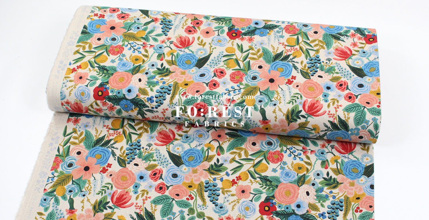 cotton Linen Canvas - Garden Party Juliet Rose fabric Blue - FO:REST Fabric 布恩堂Liberty fabrictana lawnjapanese fabricykk zipper