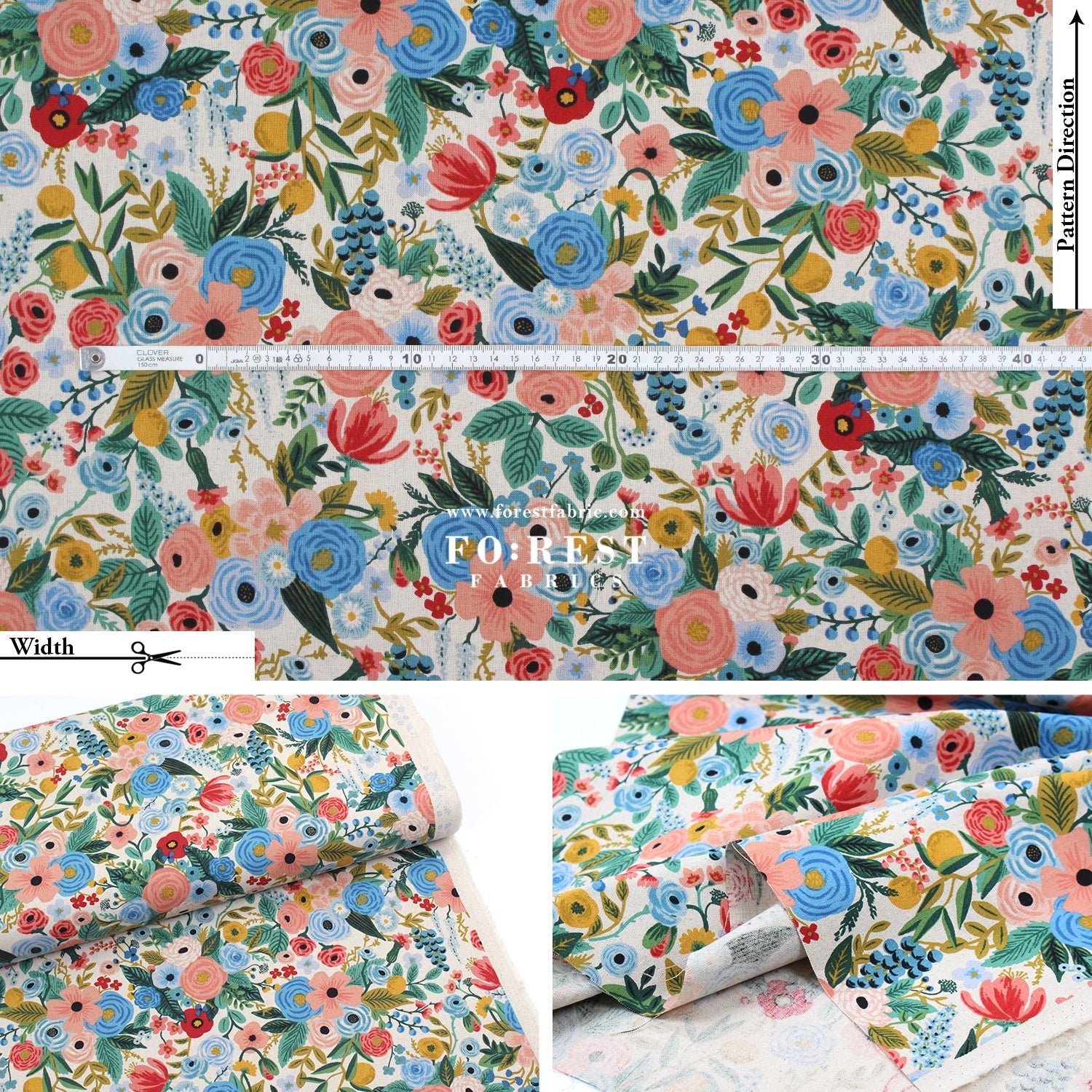 cotton Linen Canvas - Garden Party Juliet Rose fabric Blue - FO:REST Fabric 布恩堂Liberty fabrictana lawnjapanese fabricykk zipper