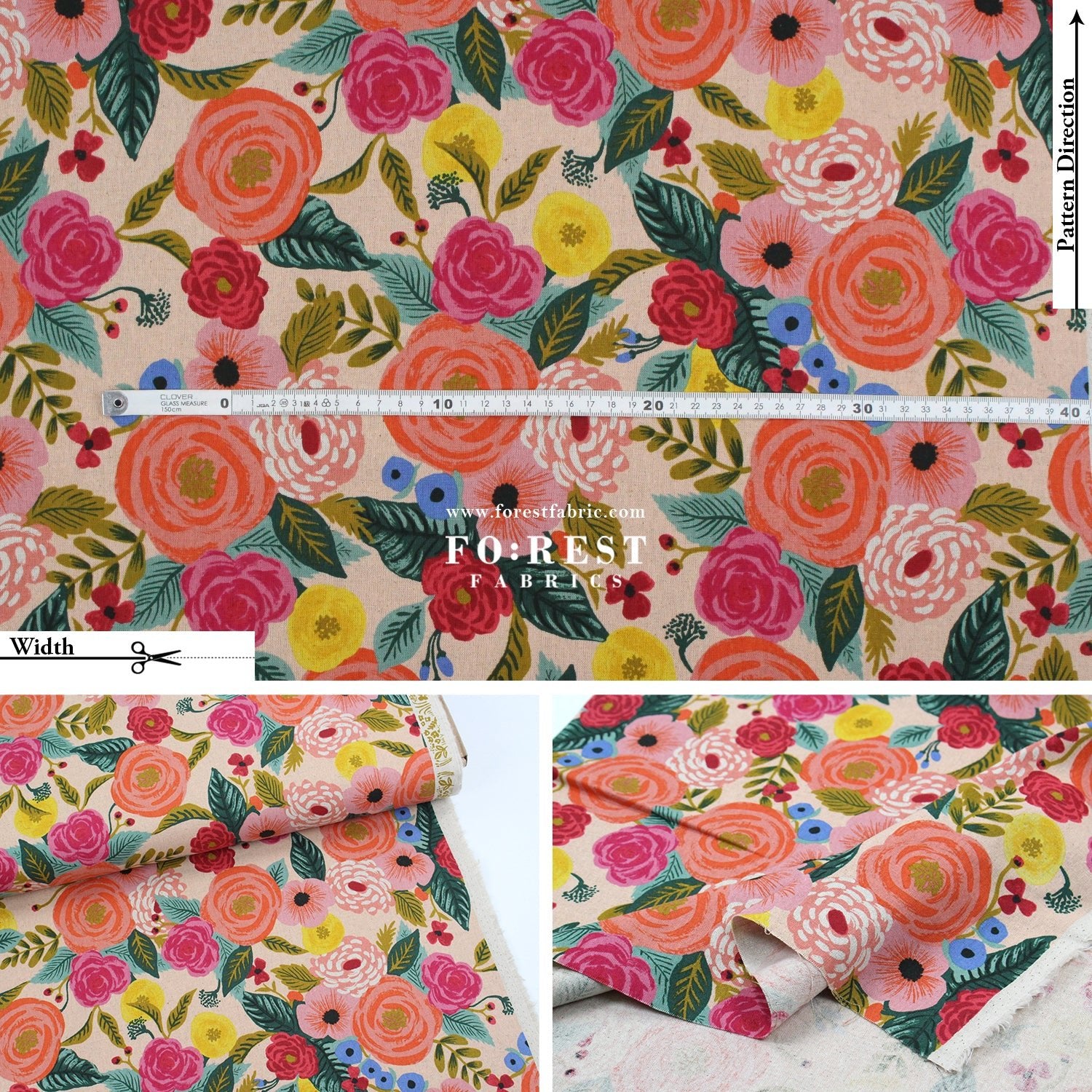 cotton Linen Canvas - Garden Party Juliet Rose fabric Pink - FO:REST Fabric 布恩堂Liberty fabrictana lawnjapanese fabricykk zipper