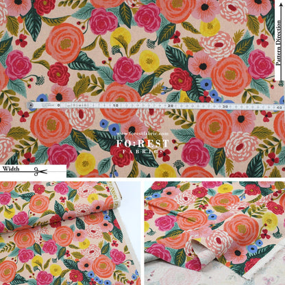 cotton Linen Canvas - Garden Party Juliet Rose fabric Pink - FO:REST Fabric 布恩堂Liberty fabrictana lawnjapanese fabricykk zipper