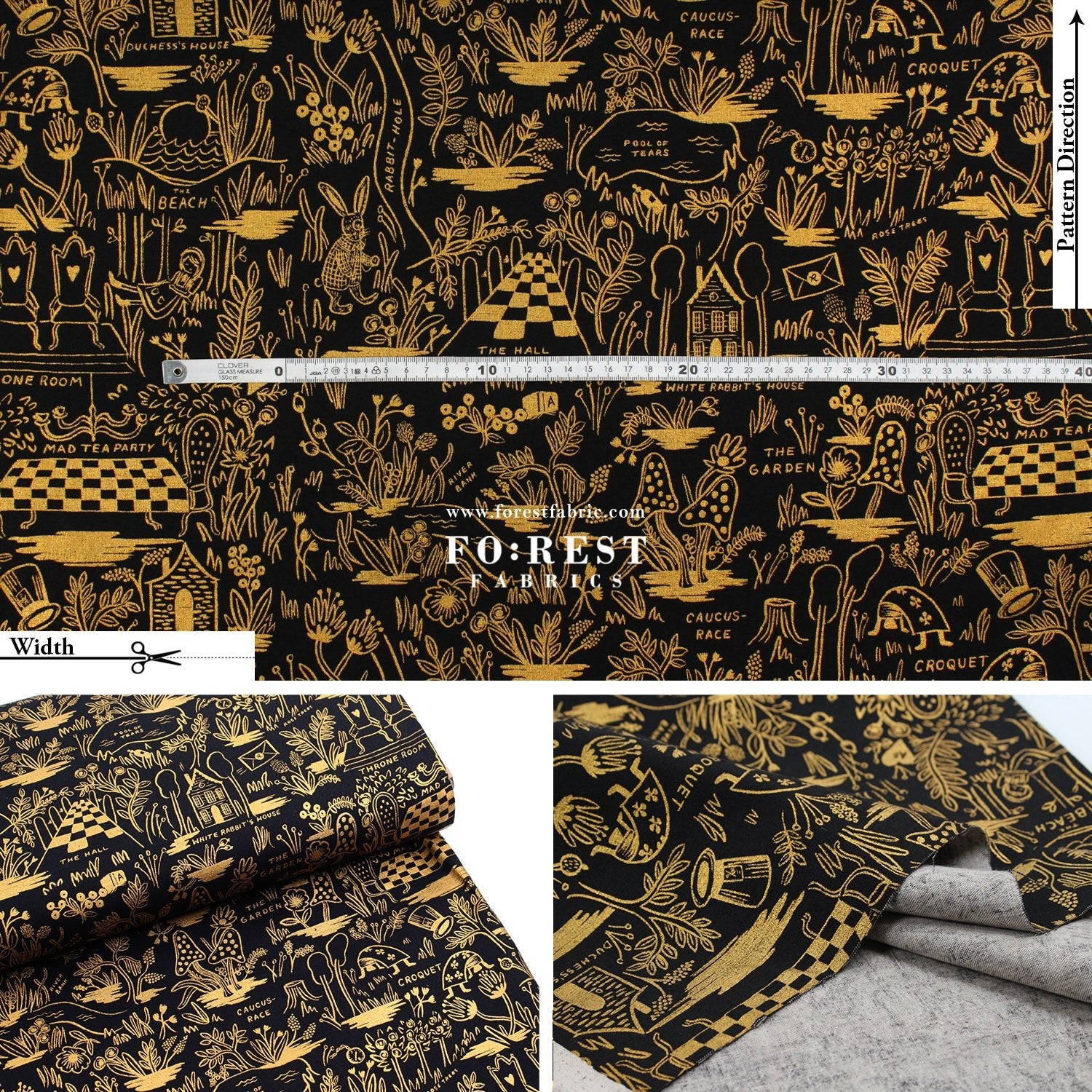 cotton Linen Canvas - Magic Forest fabric Black - FO:REST Fabric 布恩堂Liberty fabrictana lawnjapanese fabricykk zipper