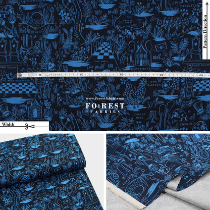 cotton Linen Canvas - Magic Forest fabric Blue - FO:REST Fabric 布恩堂Liberty fabrictana lawnjapanese fabricykk zipper