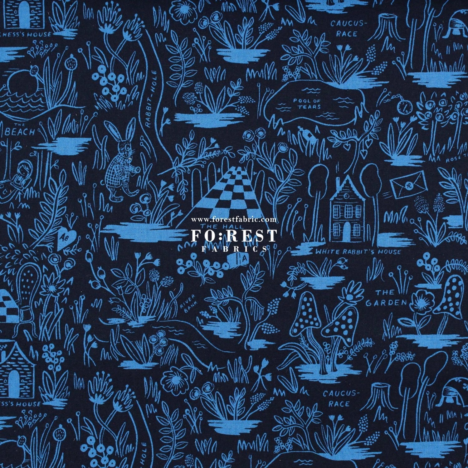 cotton Linen Canvas - Magic Forest fabric Blue - FO:REST Fabric 布恩堂Liberty fabrictana lawnjapanese fabricykk zipper