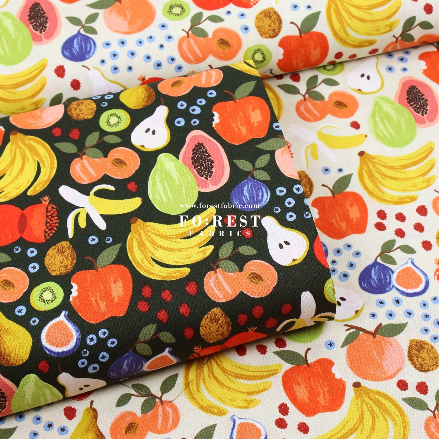 cotton Linen Canvas - Orchard Fruit Stand fabric Cream - FO:REST Fabric 布恩堂Liberty fabrictana lawnjapanese fabricykk zipper