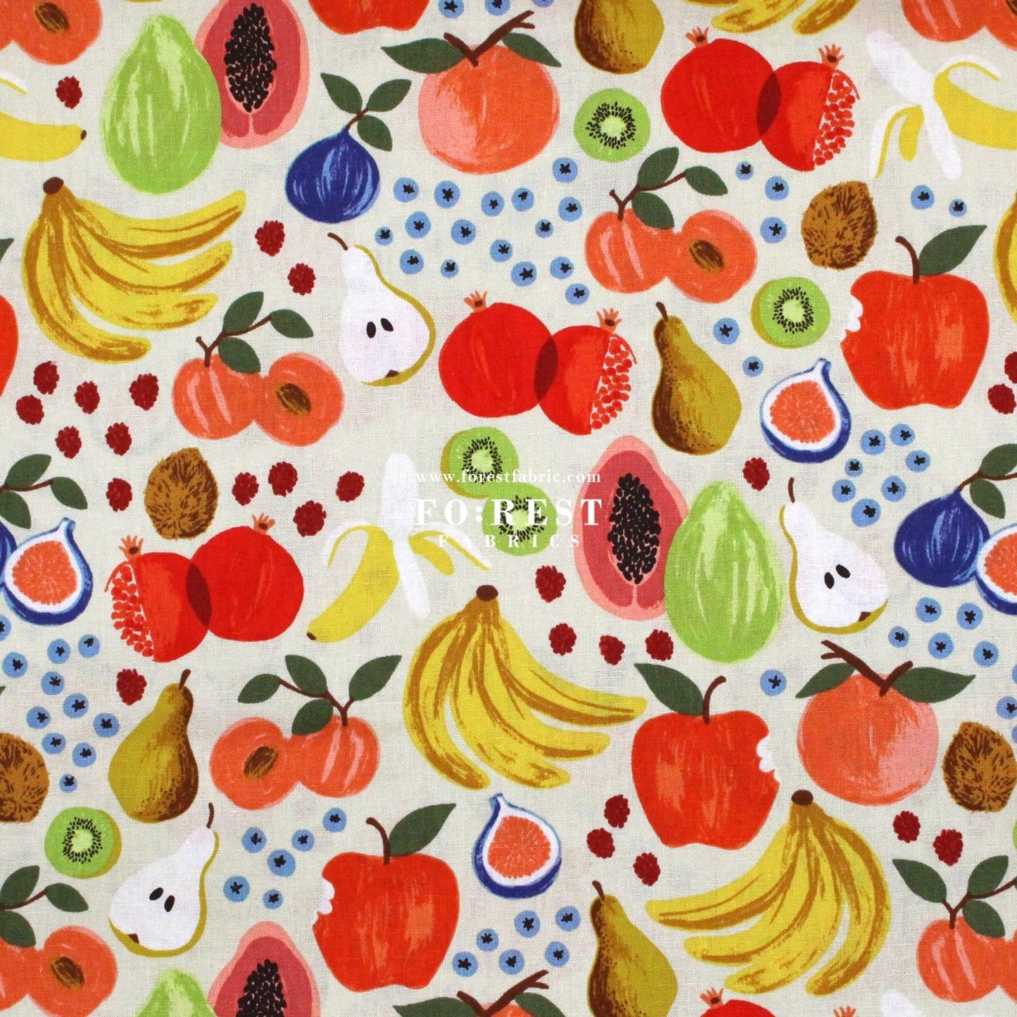 cotton Linen Canvas - Orchard Fruit Stand fabric Cream - FO:REST Fabric 布恩堂Liberty fabrictana lawnjapanese fabricykk zipper