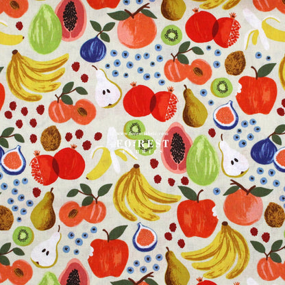 cotton Linen Canvas - Orchard Fruit Stand fabric Cream - FO:REST Fabric 布恩堂Liberty fabrictana lawnjapanese fabricykk zipper