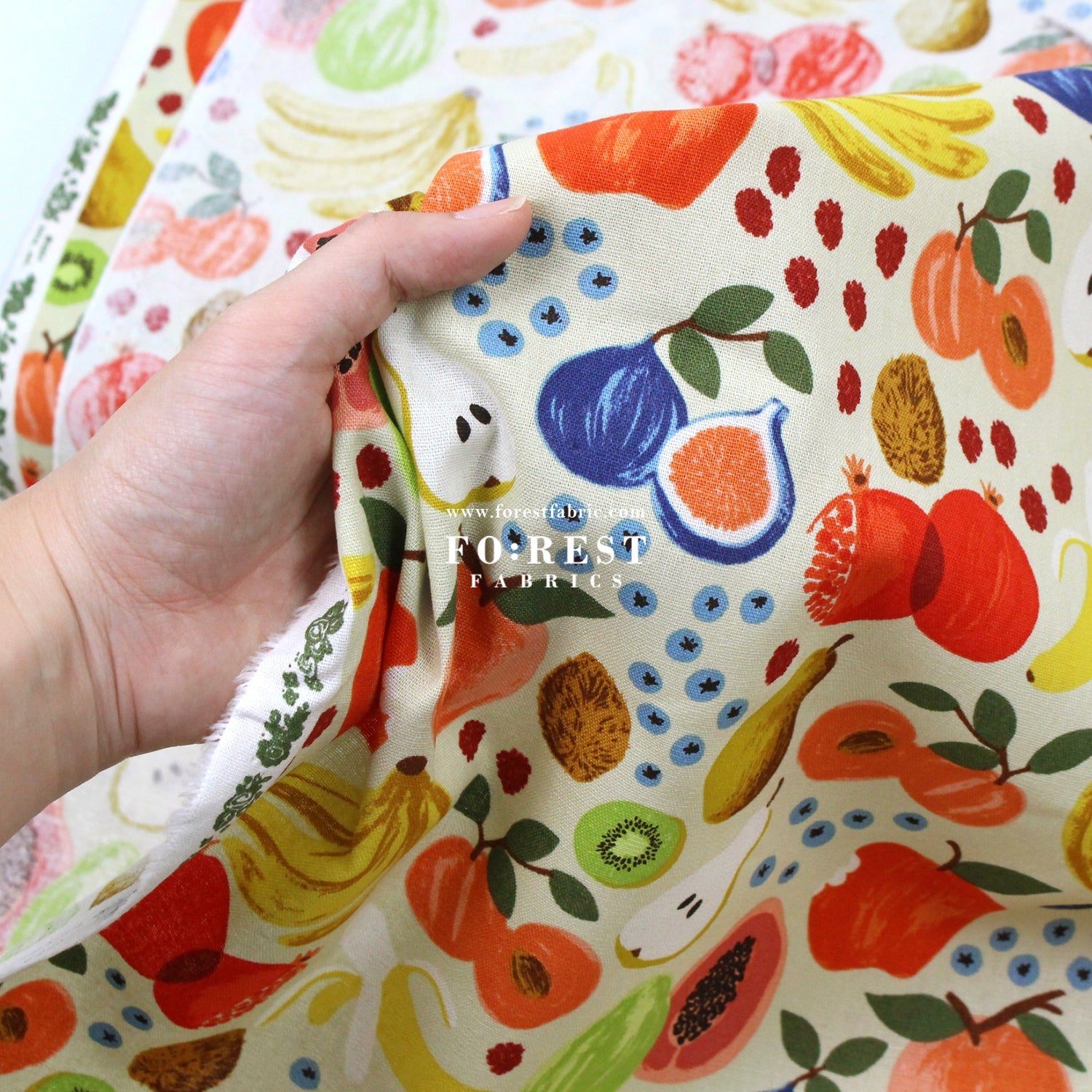 cotton Linen Canvas - Orchard Fruit Stand fabric Cream - FO:REST Fabric 布恩堂Liberty fabrictana lawnjapanese fabricykk zipper