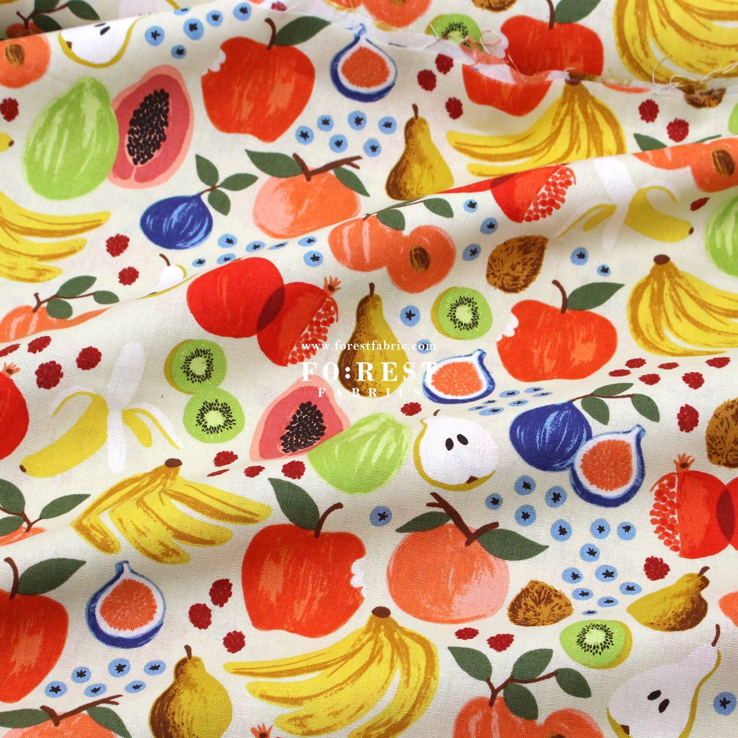 cotton Linen Canvas - Orchard Fruit Stand fabric Cream - FO:REST Fabric 布恩堂Liberty fabrictana lawnjapanese fabricykk zipper