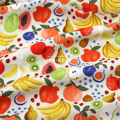 cotton Linen Canvas - Orchard Fruit Stand fabric Cream - FO:REST Fabric 布恩堂Liberty fabrictana lawnjapanese fabricykk zipper