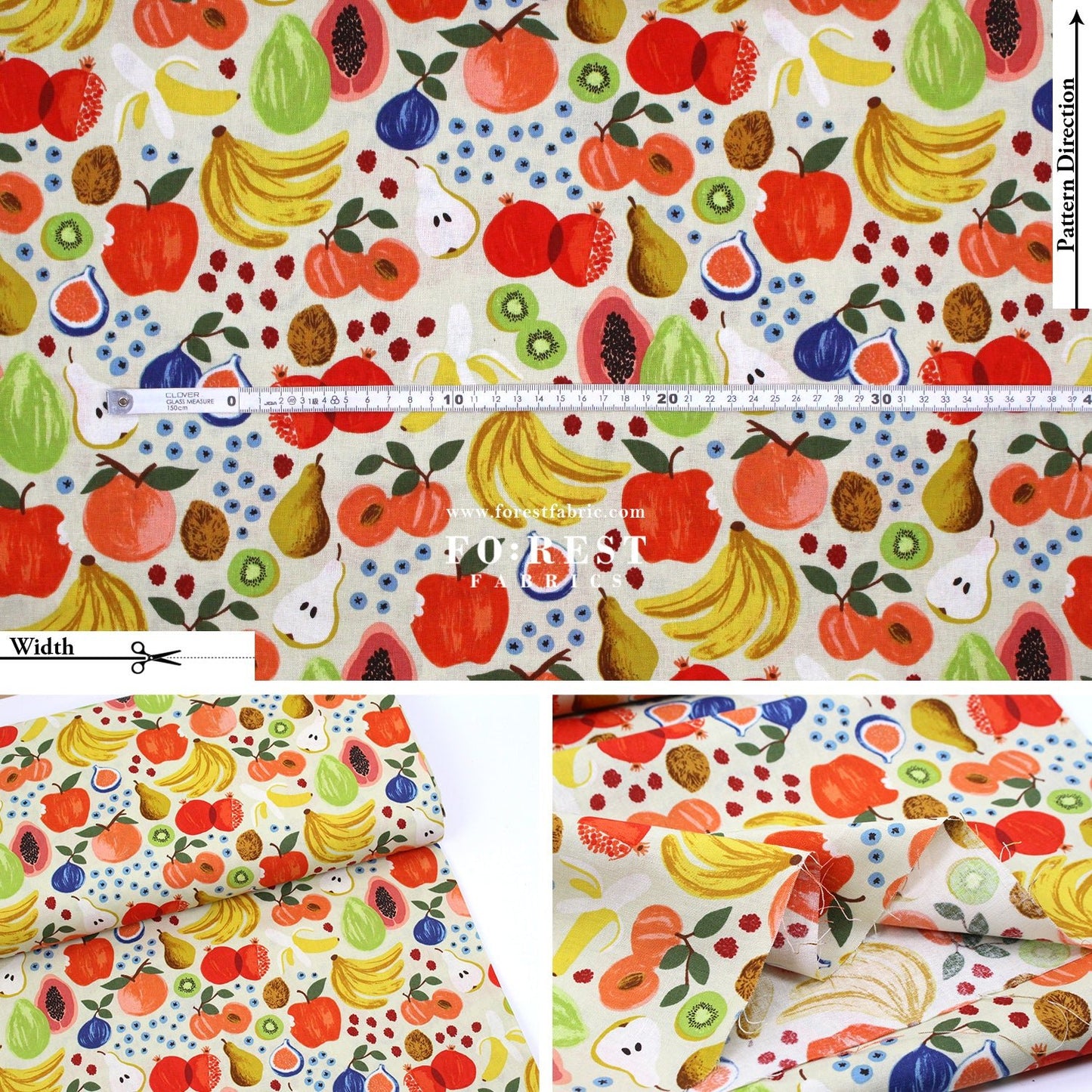 cotton Linen Canvas - Orchard Fruit Stand fabric Cream - FO:REST Fabric 布恩堂Liberty fabrictana lawnjapanese fabricykk zipper