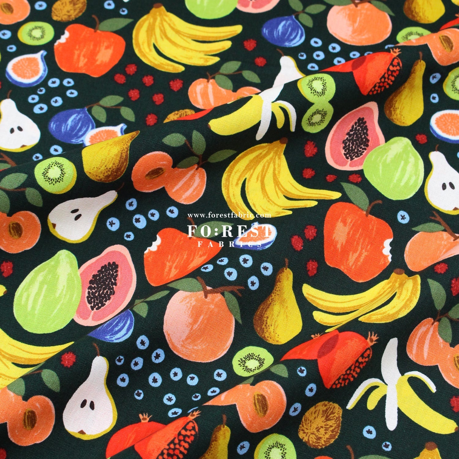 cotton Linen Canvas - Orchard Fruit Stand fabric Dark Green - FO:REST Fabric 布恩堂Liberty fabrictana lawnjapanese fabricykk zipper