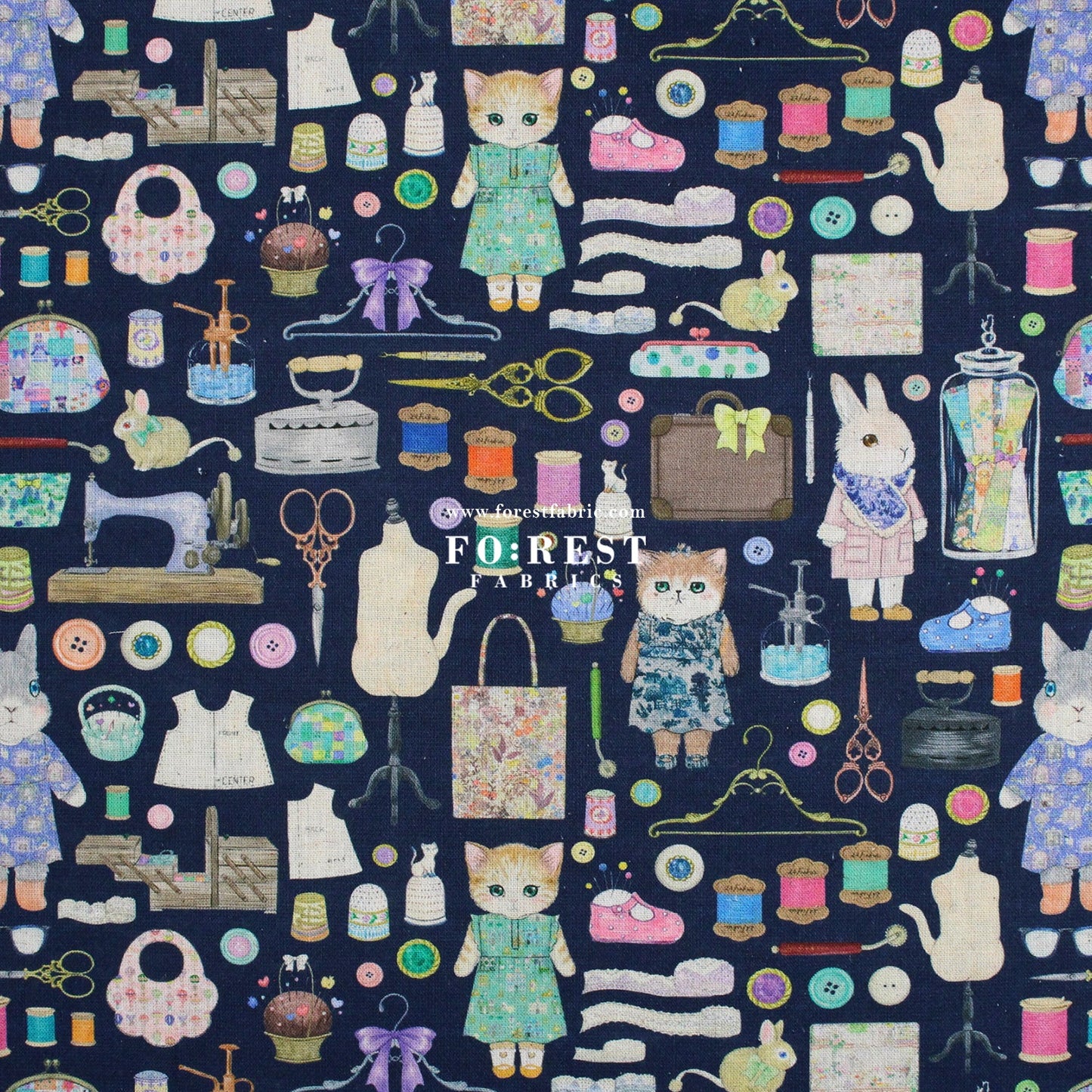 cotton linen - Dressmaker fabric Navy - FO:REST Fabric 布恩堂Liberty fabrictana lawnjapanese fabricykk zipper