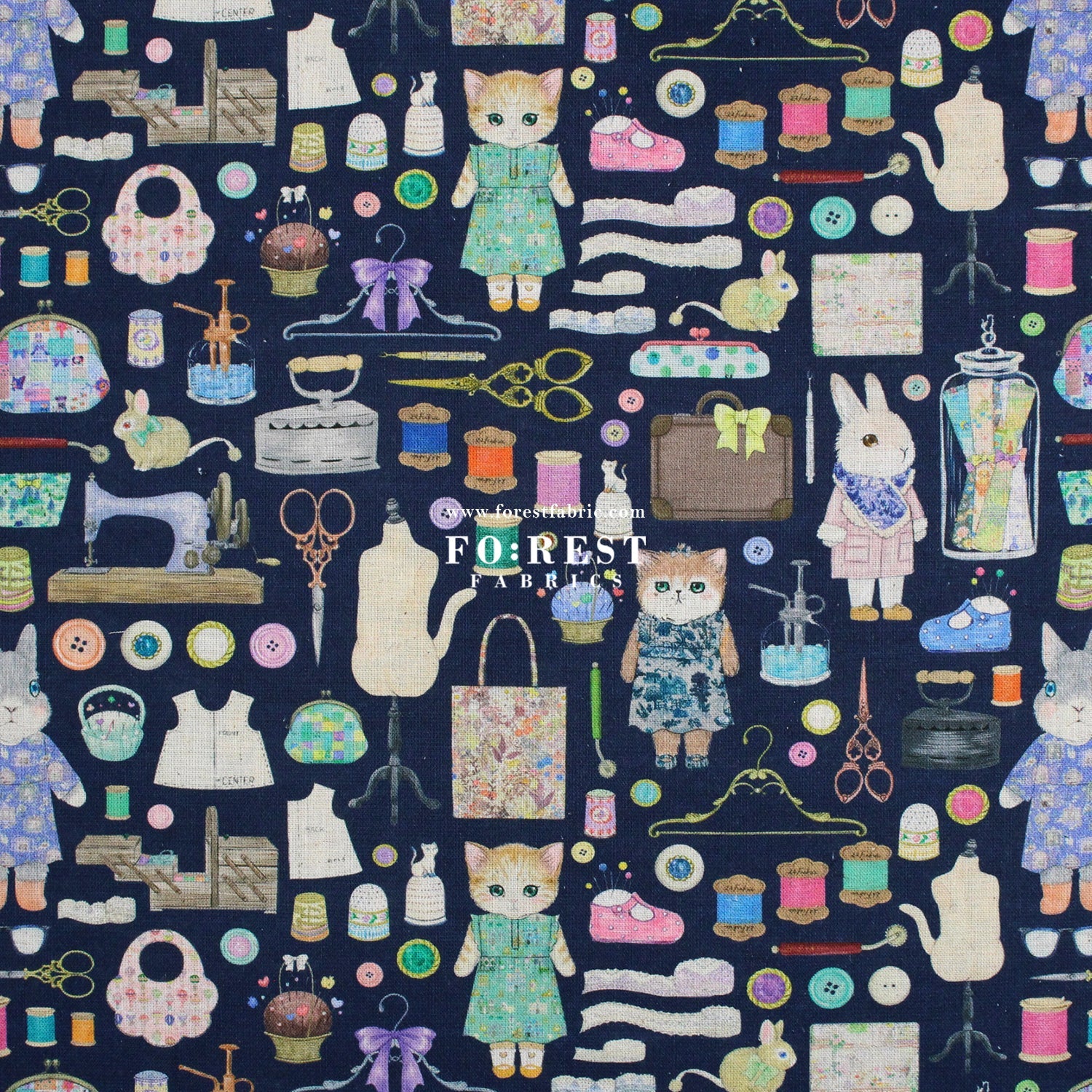 cotton linen - Dressmaker fabric Navy - FO:REST Fabric 布恩堂Liberty fabrictana lawnjapanese fabricykk zipper