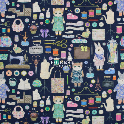 cotton linen - Dressmaker fabric Navy - FO:REST Fabric 布恩堂Liberty fabrictana lawnjapanese fabricykk zipper