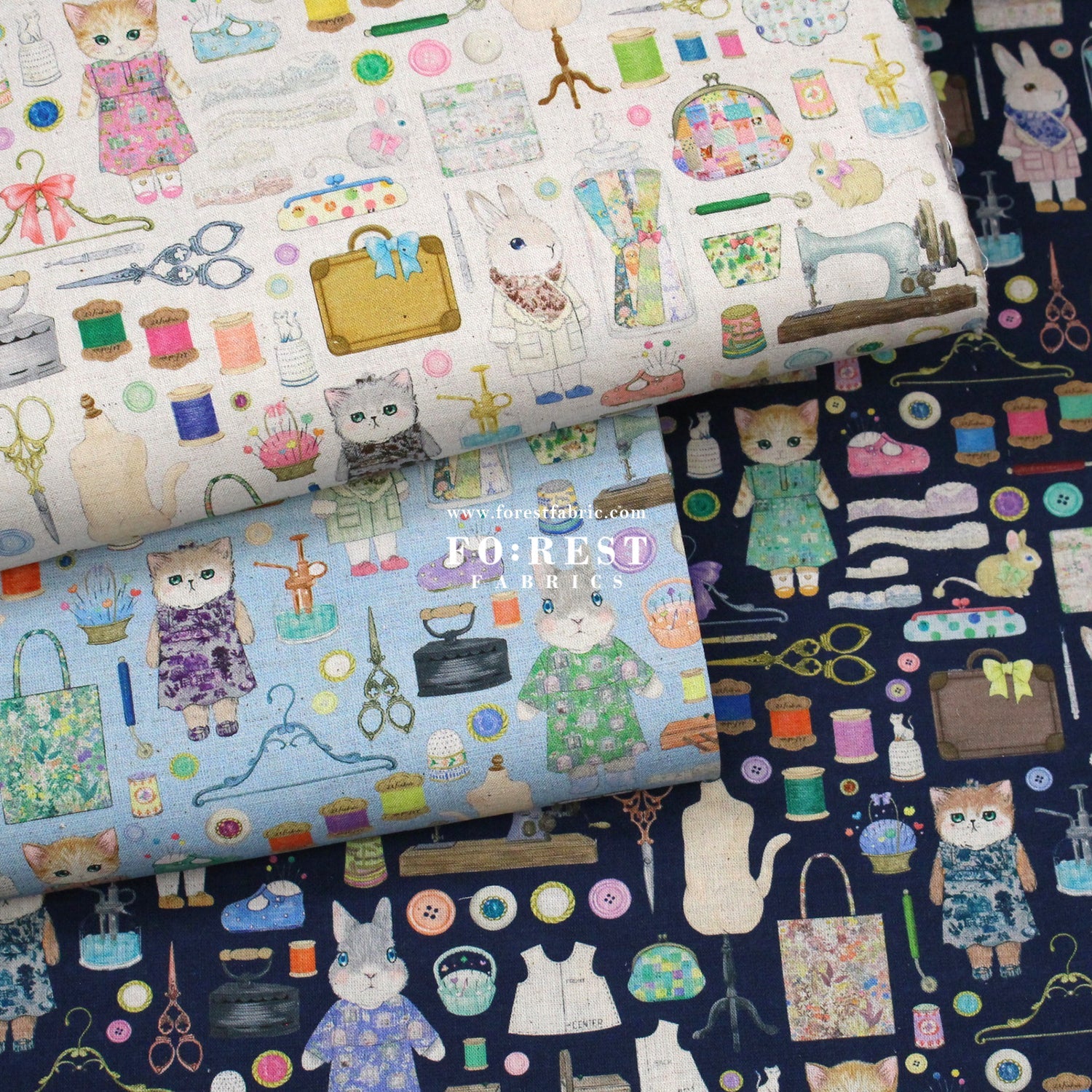 cotton linen - Dressmaker fabric Navy - FO:REST Fabric 布恩堂Liberty fabrictana lawnjapanese fabricykk zipper