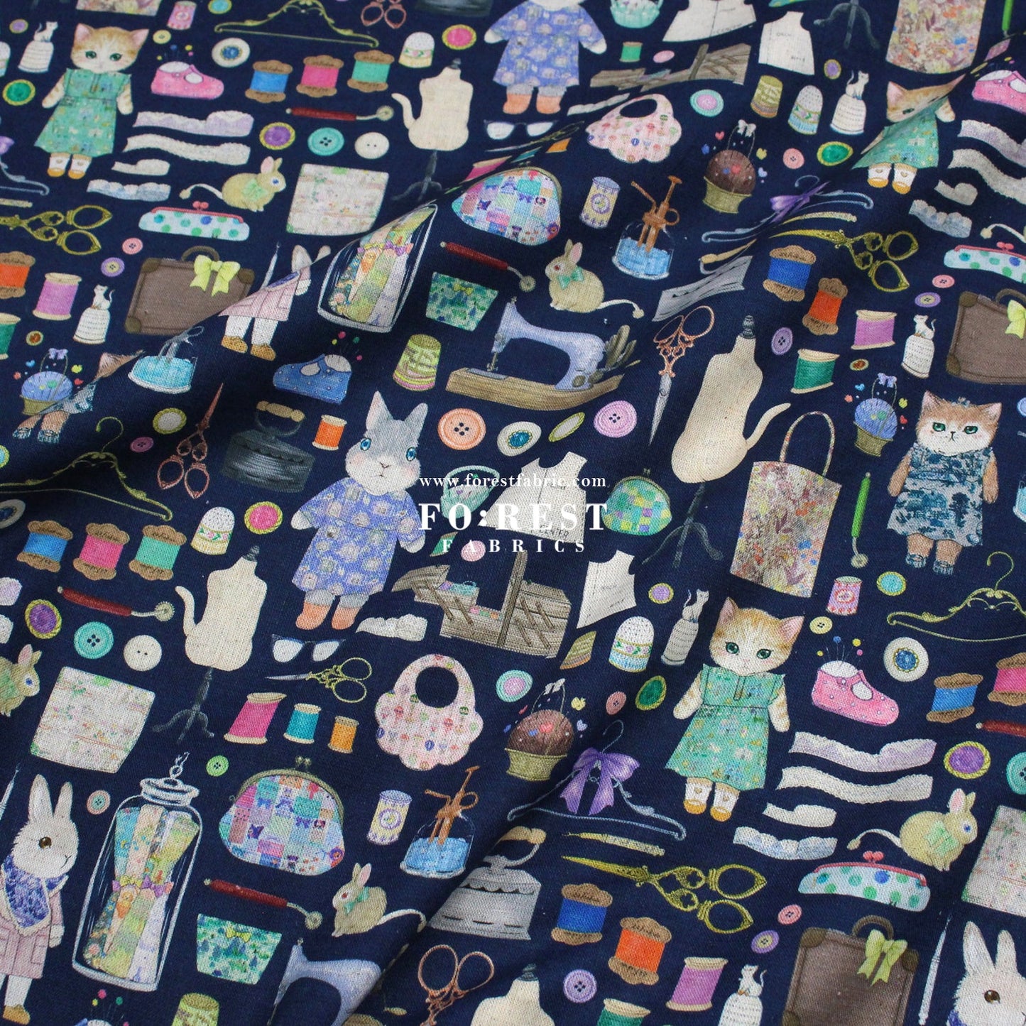 cotton linen - Dressmaker fabric Navy - FO:REST Fabric 布恩堂Liberty fabrictana lawnjapanese fabricykk zipper