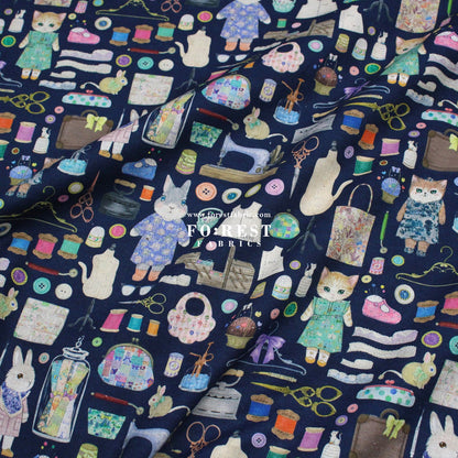 cotton linen - Dressmaker fabric Navy - FO:REST Fabric 布恩堂Liberty fabrictana lawnjapanese fabricykk zipper