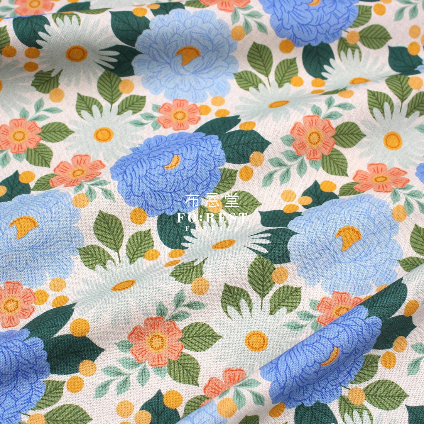 Cotton Linen - Floral Daydream Blue Fabric Canvas