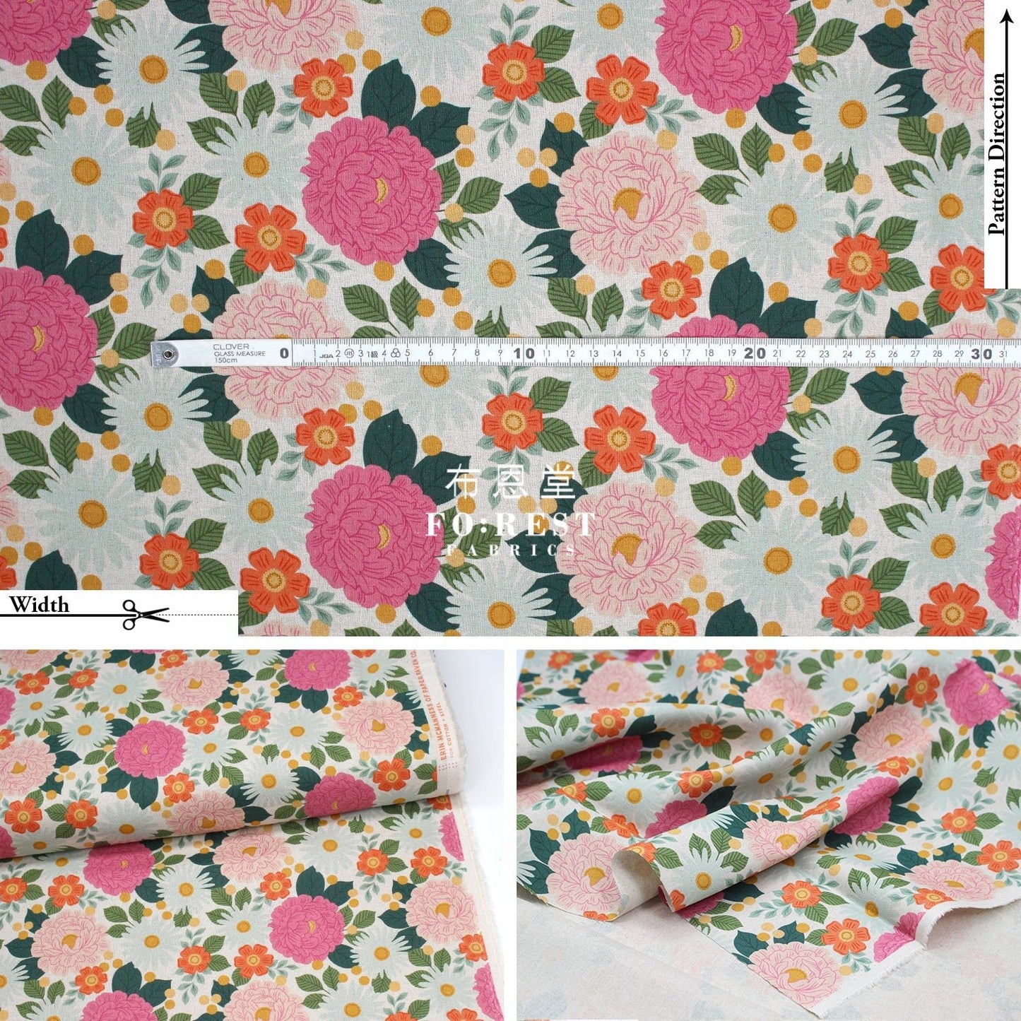 Cotton Linen - Floral Daydream - Pink fabric - FO:REST Fabric 布恩堂Liberty fabrictana lawnjapanese fabricykk zipper