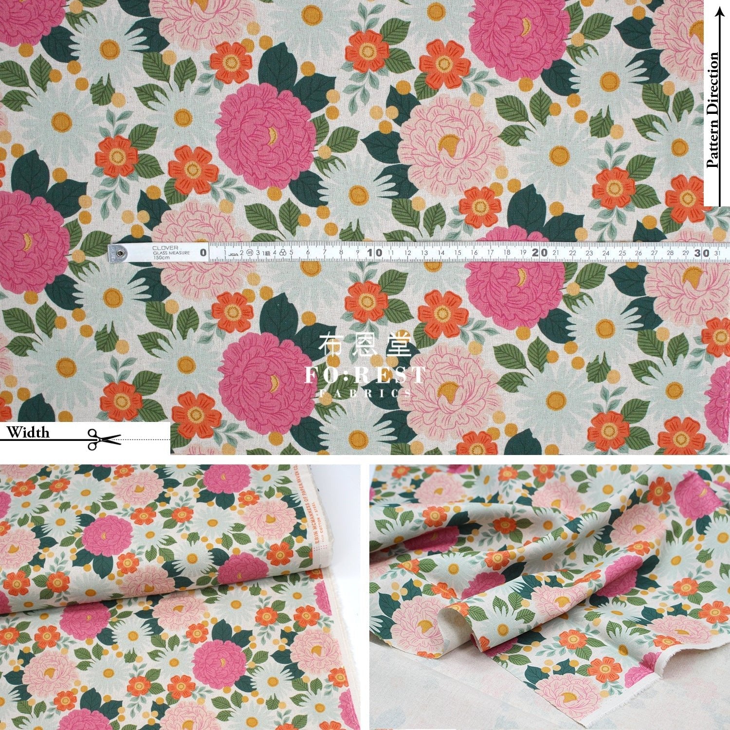 Cotton Linen - Floral Daydream - Pink fabric - FO:REST Fabric 布恩堂Liberty fabrictana lawnjapanese fabricykk zipper
