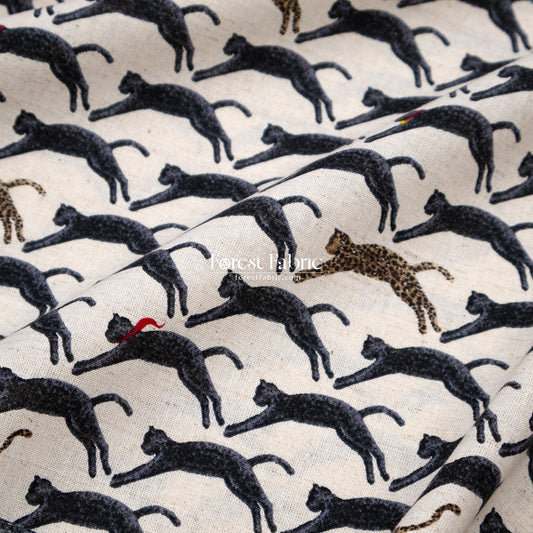 cotton Linen - Flying Cat and Leopard fabric - FO:REST Fabric 布恩堂Liberty fabrictana lawnjapanese fabricykk zipper