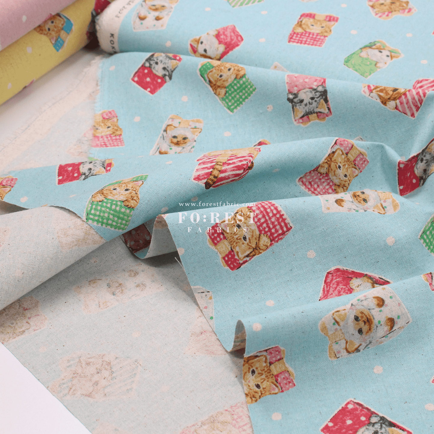 cotton linen - hello from present fabric Blue - FO:REST Fabric 布恩堂Liberty fabrictana lawnjapanese fabricykk zipper