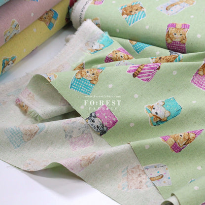 cotton linen - hello from present fabric Green - FO:REST Fabric 布恩堂Liberty fabrictana lawnjapanese fabricykk zipper