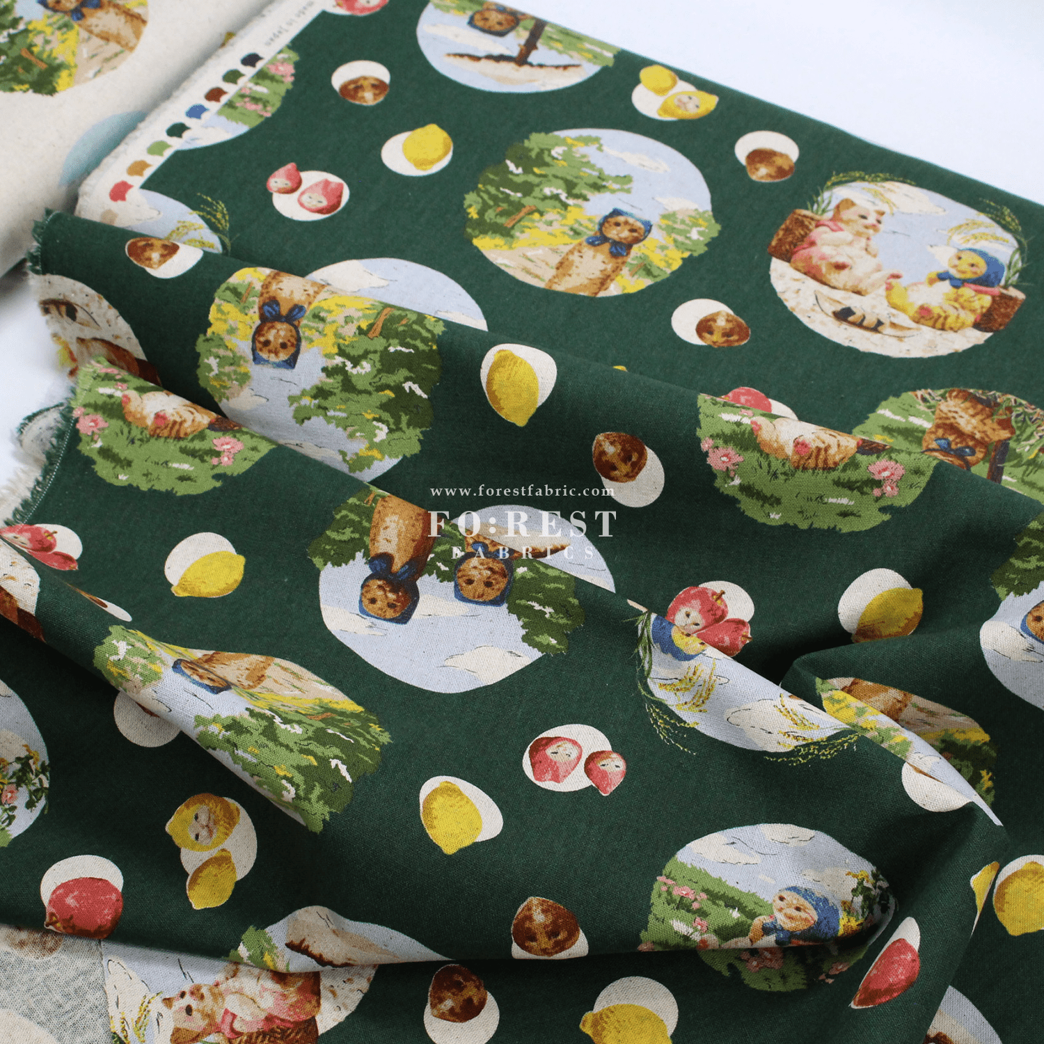 cotton linen - Hokkamuru days fabric Green - FO:REST Fabric 布恩堂Liberty fabrictana lawnjapanese fabricykk zipper