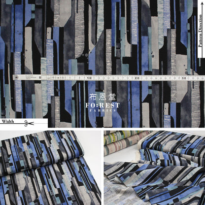 Cotton Linen - Modern Art Watercolor Geometric Fabric Navy