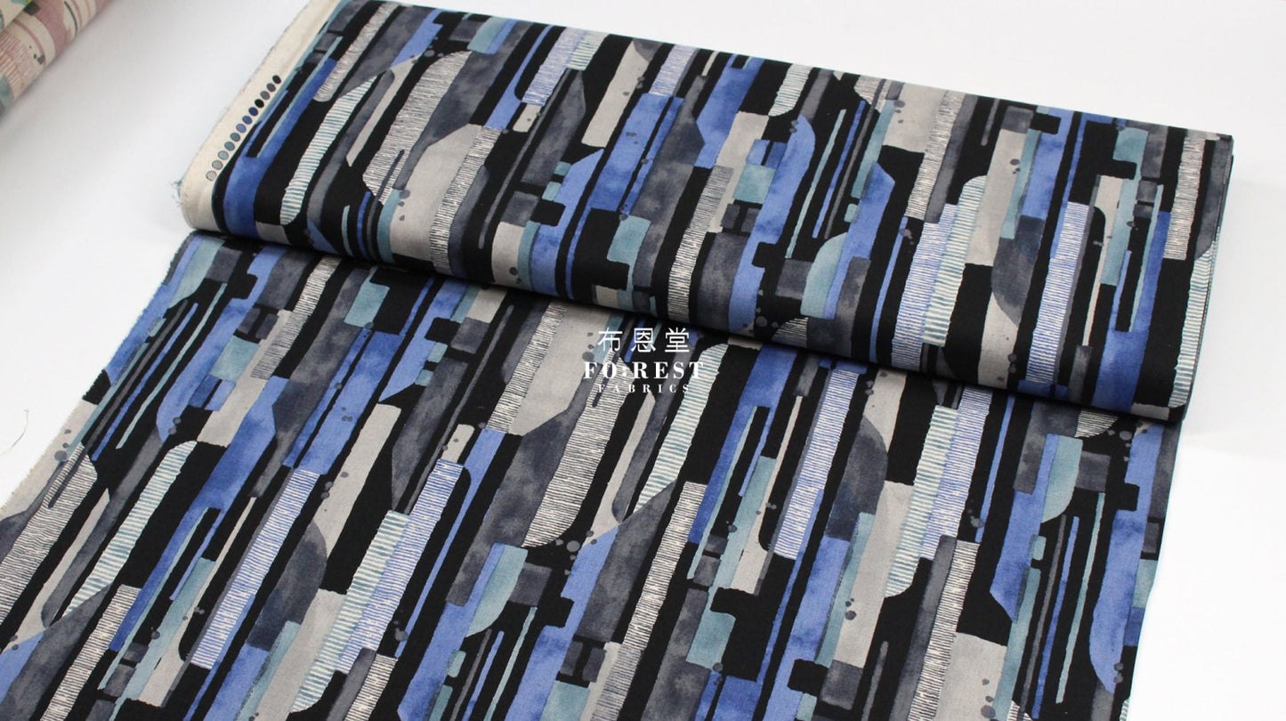 Cotton Linen - Modern Art Watercolor Geometric Fabric Navy