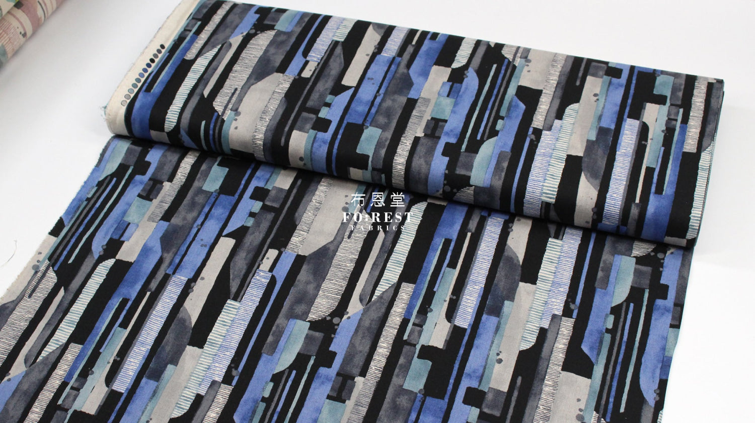 Cotton Linen - Modern Art Watercolor Geometric Fabric Navy