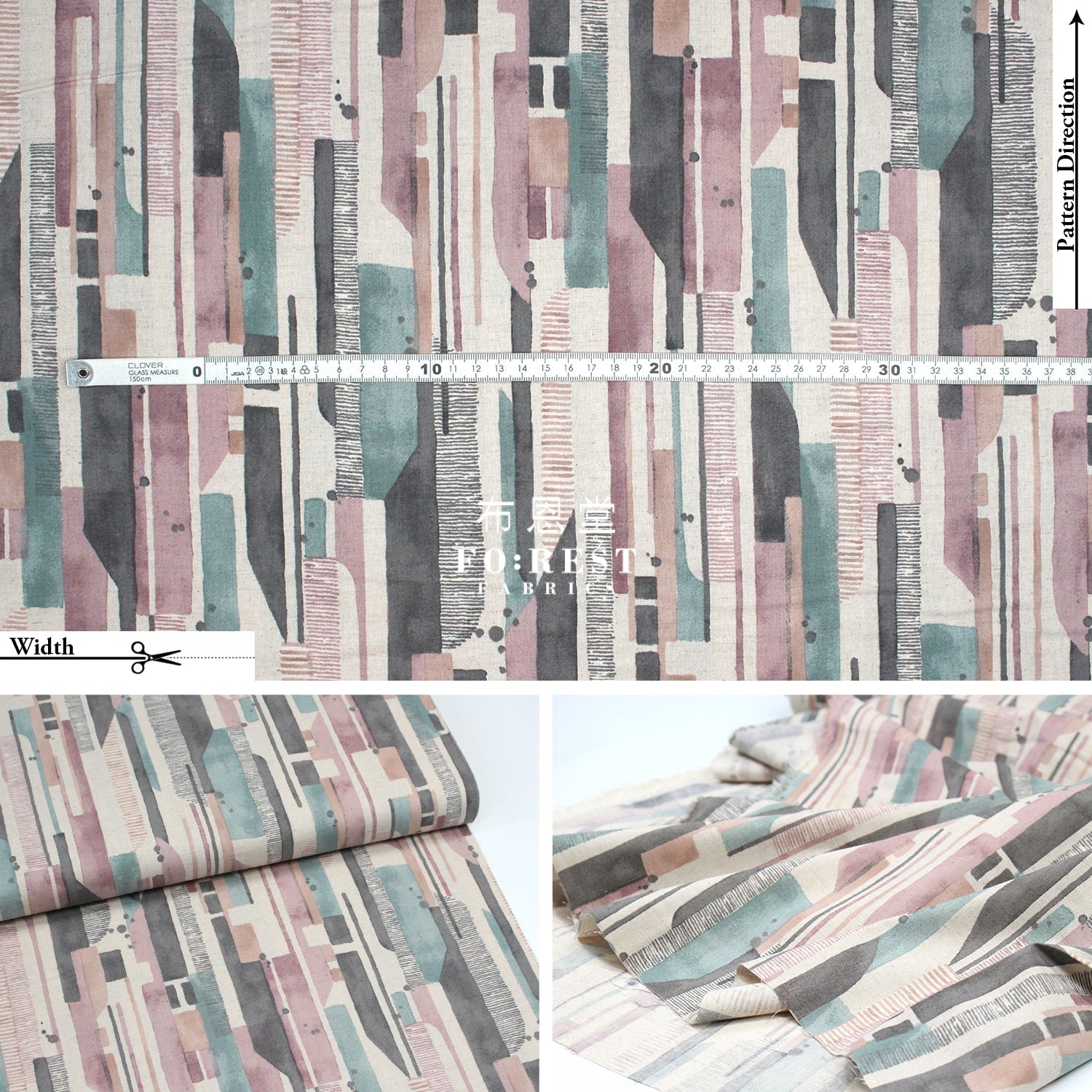 Cotton Linen - Modern Art Watercolor Geometric Fabric Pink