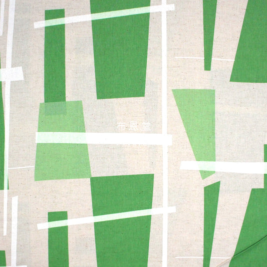 Cotton Linen - Modern Art Watercolor Multi Check Fabric Green