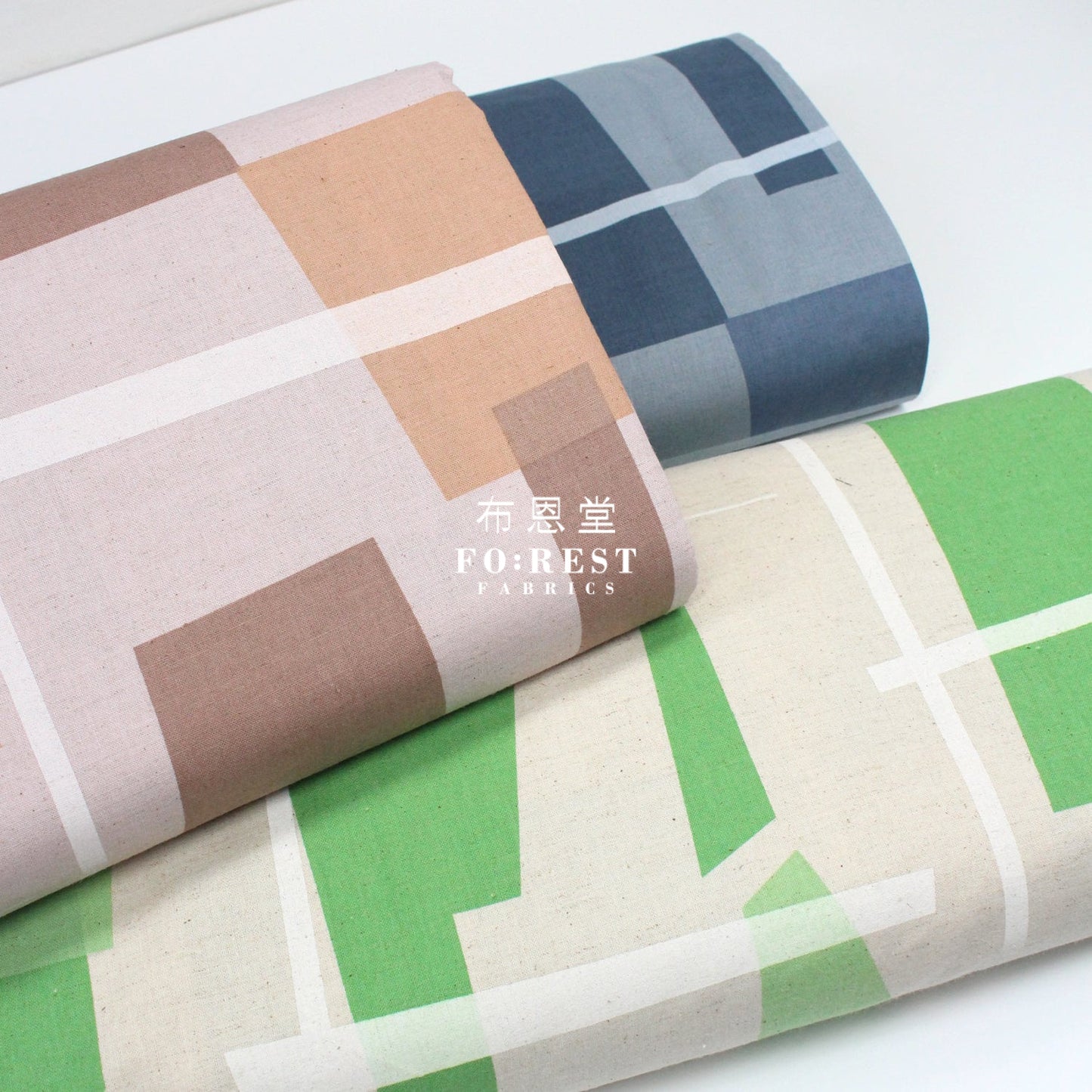 Cotton Linen - Modern Art Watercolor Multi Check Fabric Khaki