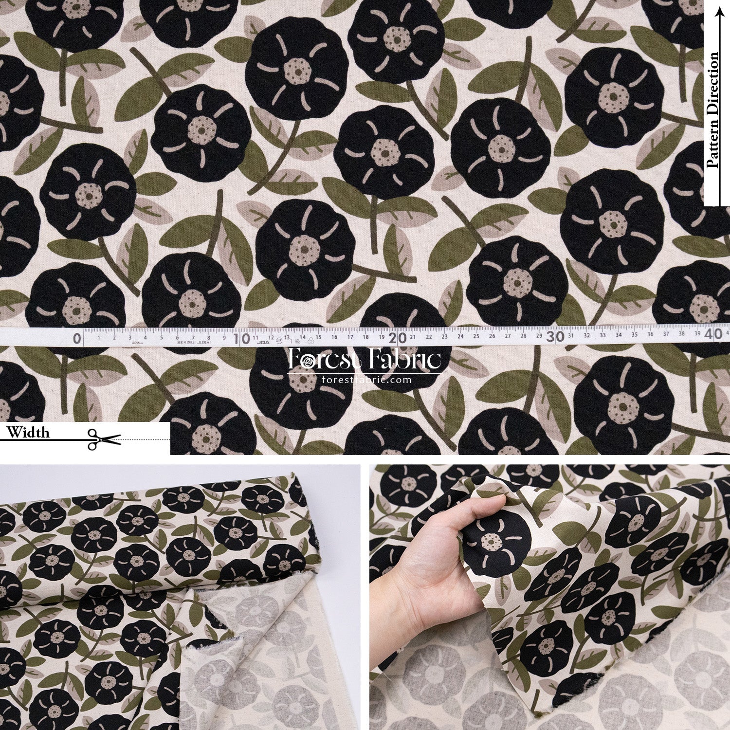 cotton linen - Olive Leaves & Blooms fabric - FO:REST Fabric 布恩堂Liberty fabrictana lawnjapanese fabricykk zipper