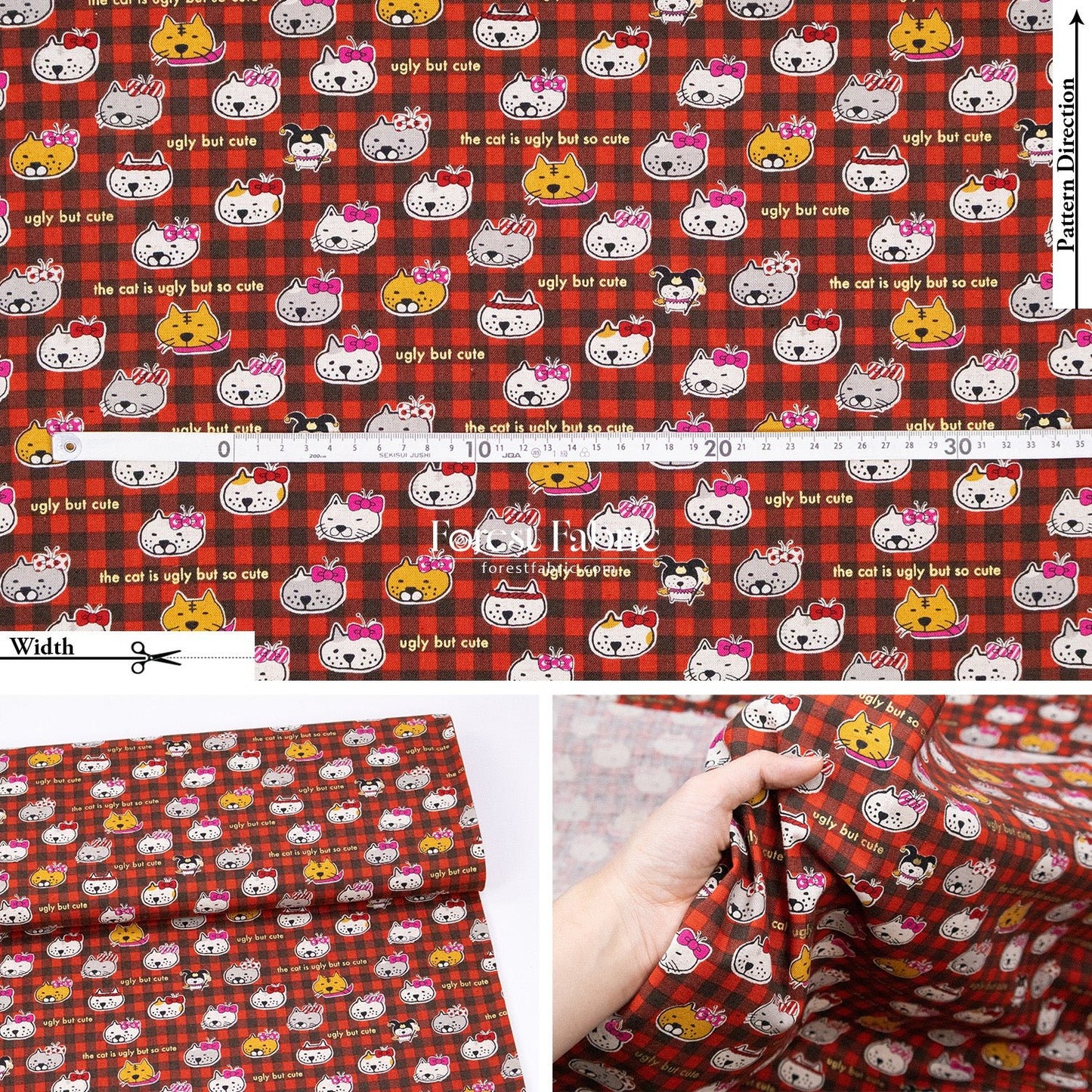 cotton linen - The cat is ugly but so cute fabric - FO:REST Fabric 布恩堂Liberty fabrictana lawnjapanese fabricykk zipper