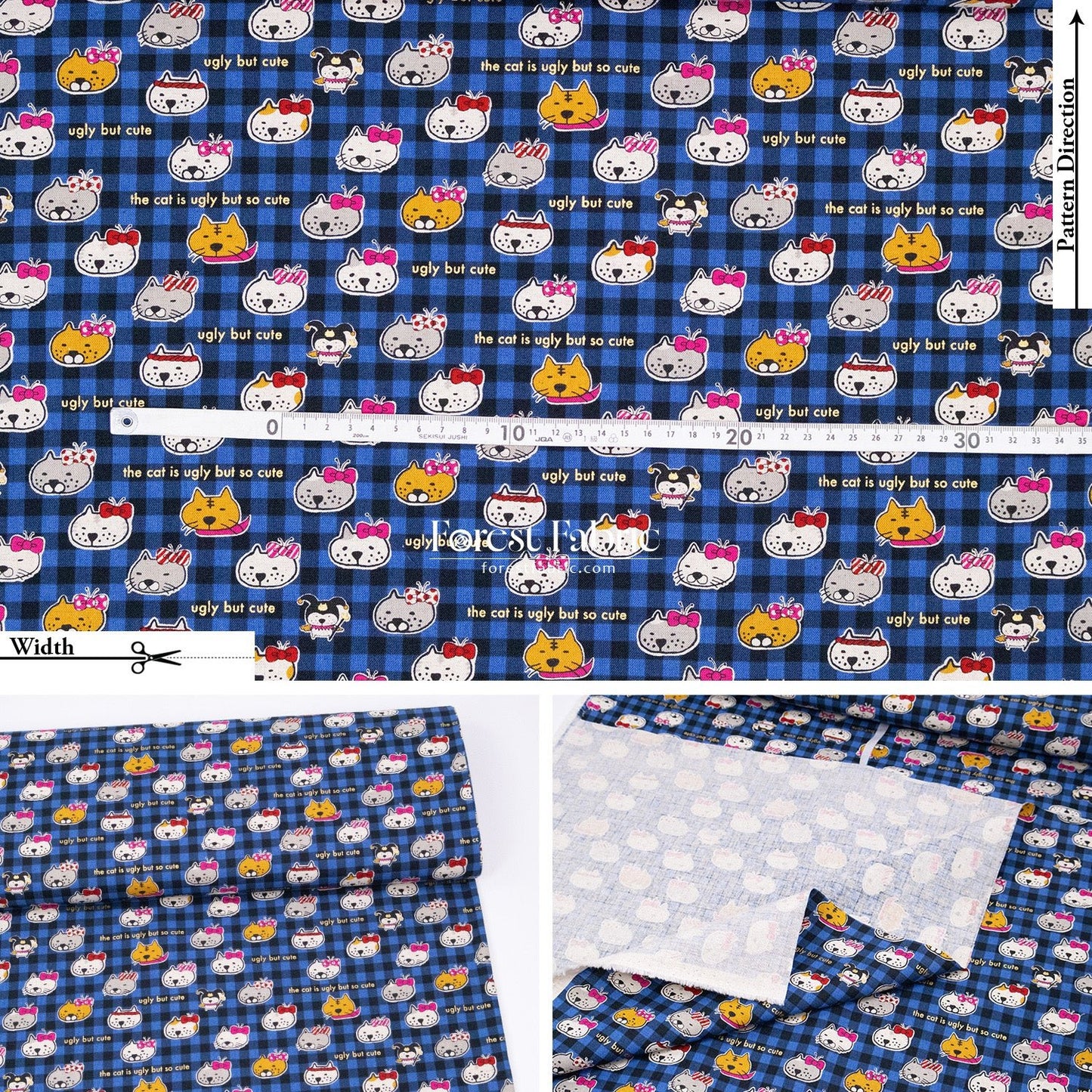 cotton linen - The cat is ugly but so cute fabric - FO:REST Fabric 布恩堂Liberty fabrictana lawnjapanese fabricykk zipper