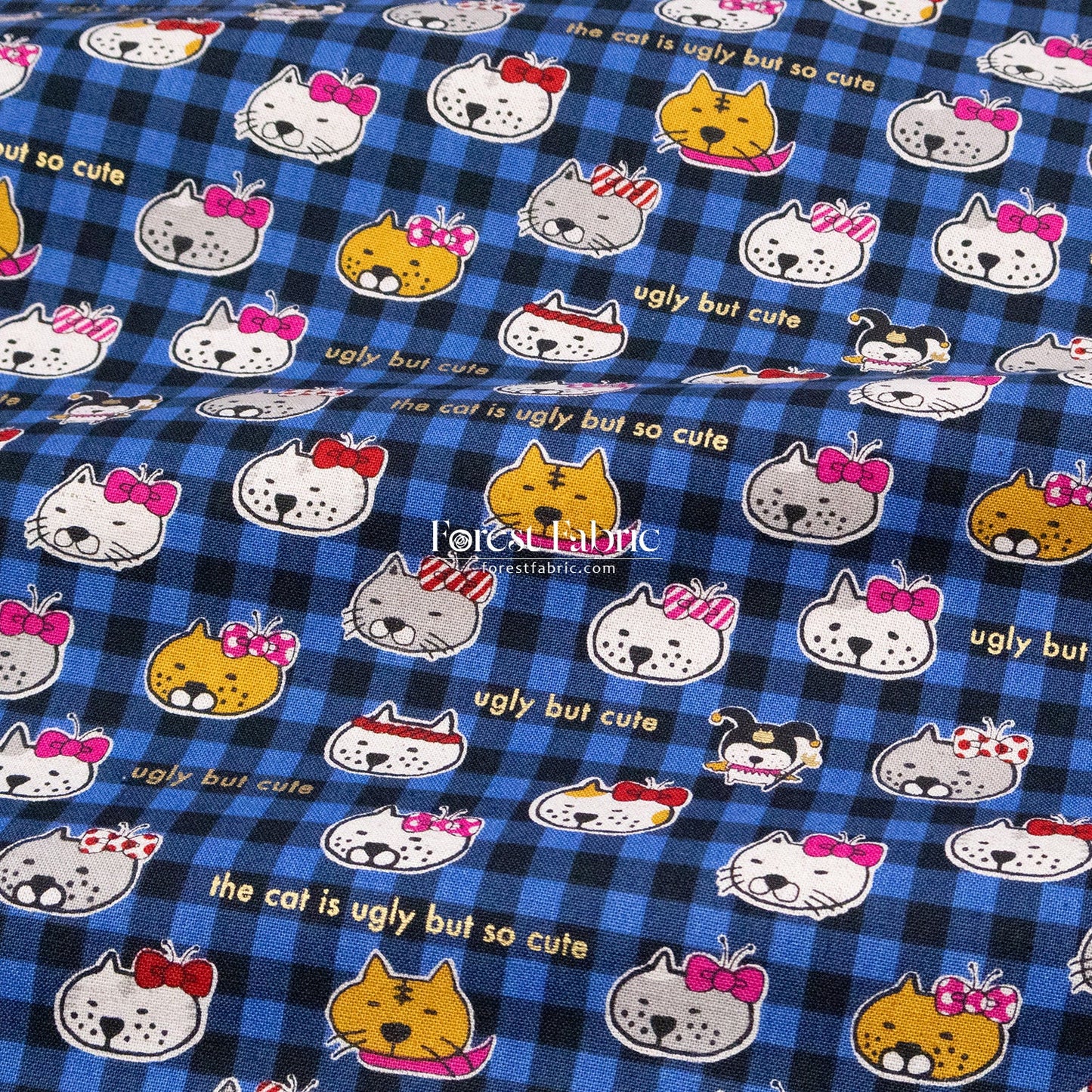 cotton linen - The cat is ugly but so cute fabric - FO:REST Fabric 布恩堂Liberty fabrictana lawnjapanese fabricykk zipper