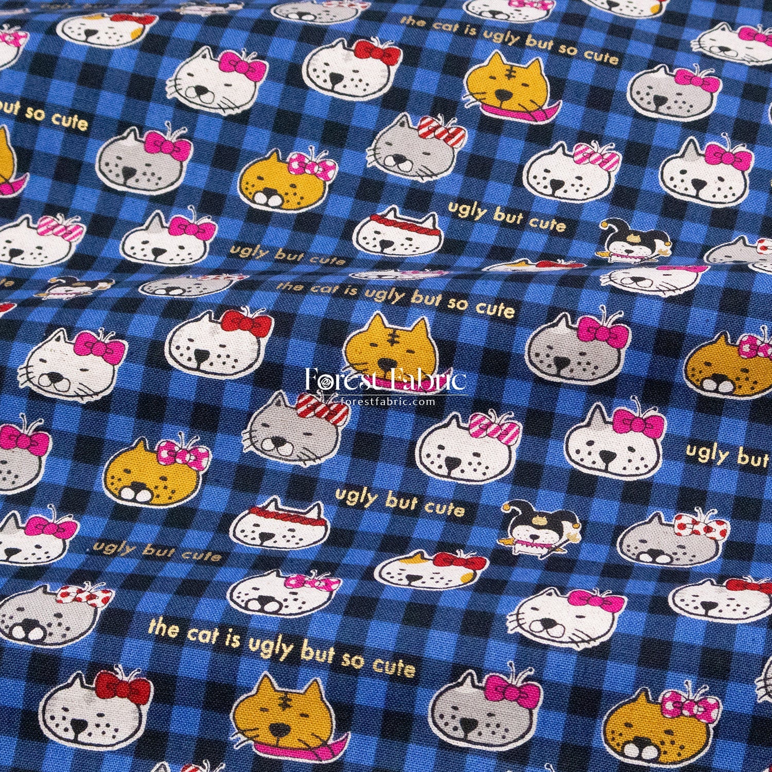 cotton linen - The cat is ugly but so cute fabric - FO:REST Fabric 布恩堂Liberty fabrictana lawnjapanese fabricykk zipper