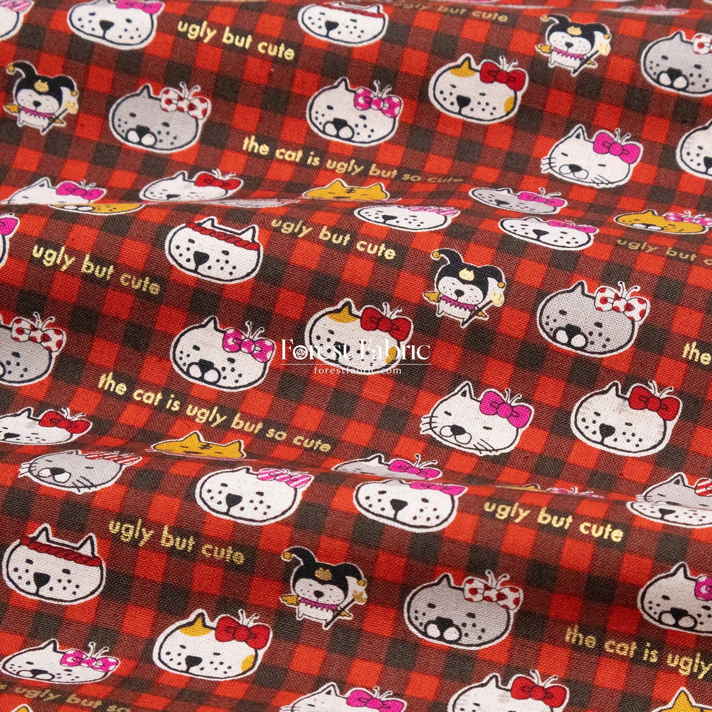 cotton linen - The cat is ugly but so cute fabric - FO:REST Fabric 布恩堂Liberty fabrictana lawnjapanese fabricykk zipper