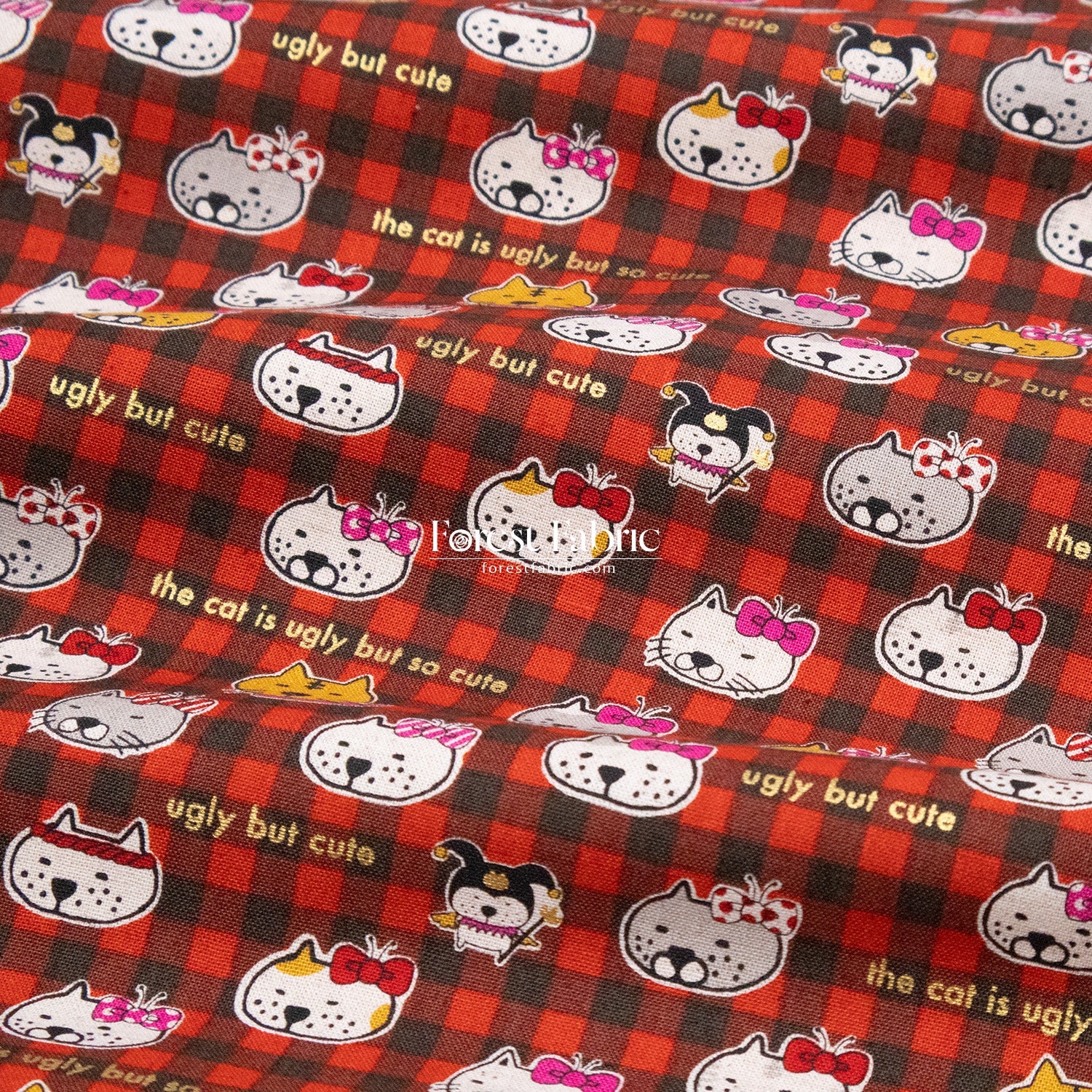 cotton linen - The cat is ugly but so cute fabric - FO:REST Fabric 布恩堂Liberty fabrictana lawnjapanese fabricykk zipper