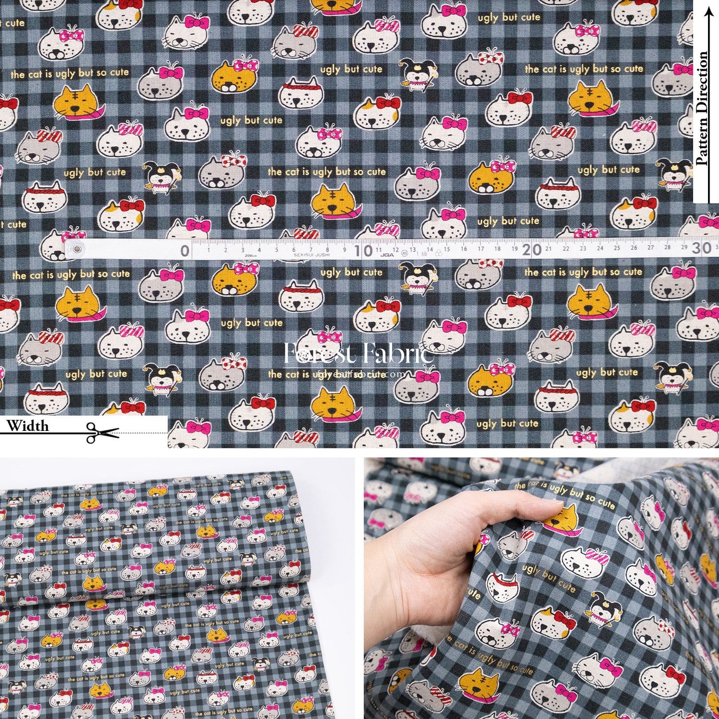 cotton linen - The cat is ugly but so cute fabric - FO:REST Fabric 布恩堂Liberty fabrictana lawnjapanese fabricykk zipper
