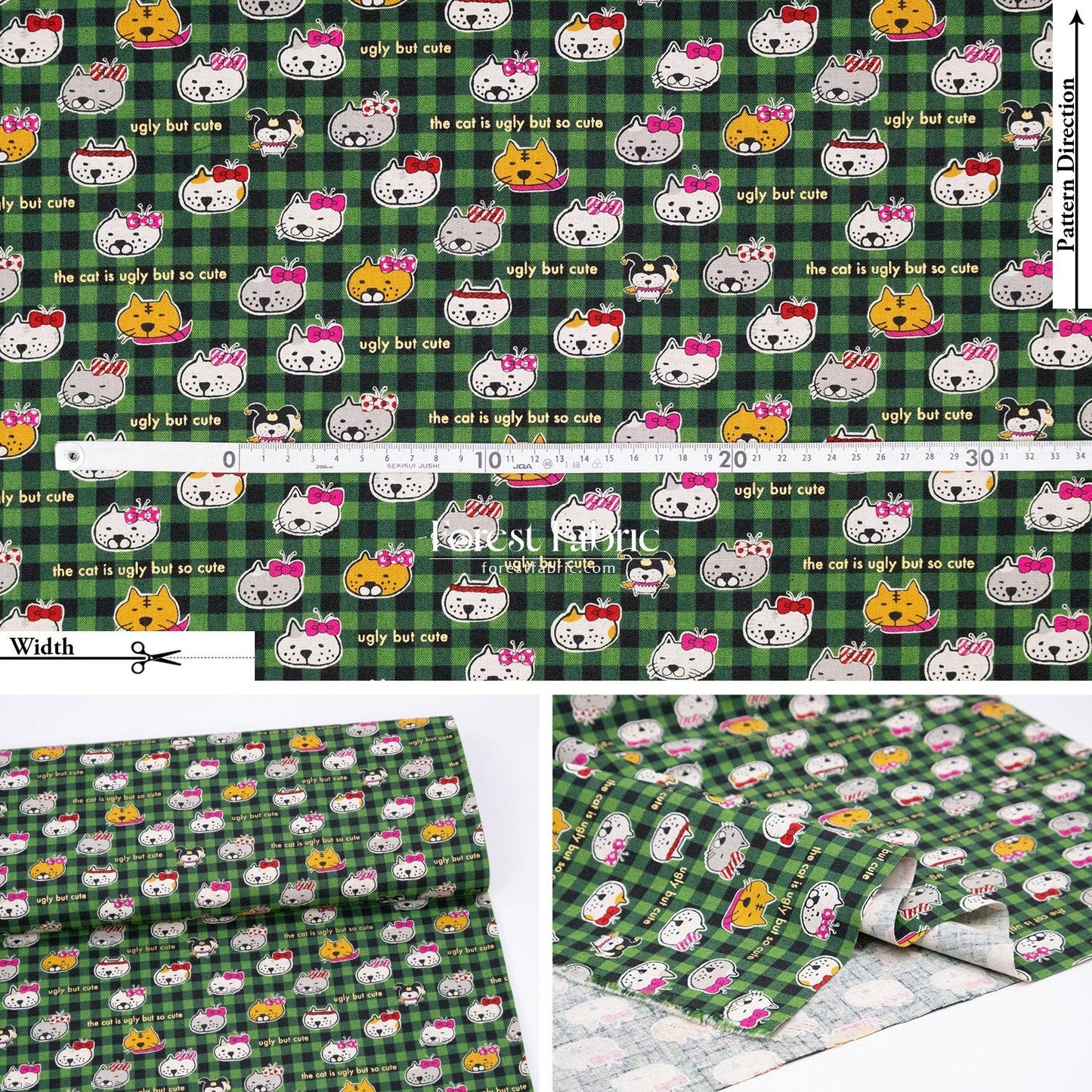 cotton linen - The cat is ugly but so cute fabric - FO:REST Fabric 布恩堂Liberty fabrictana lawnjapanese fabricykk zipper