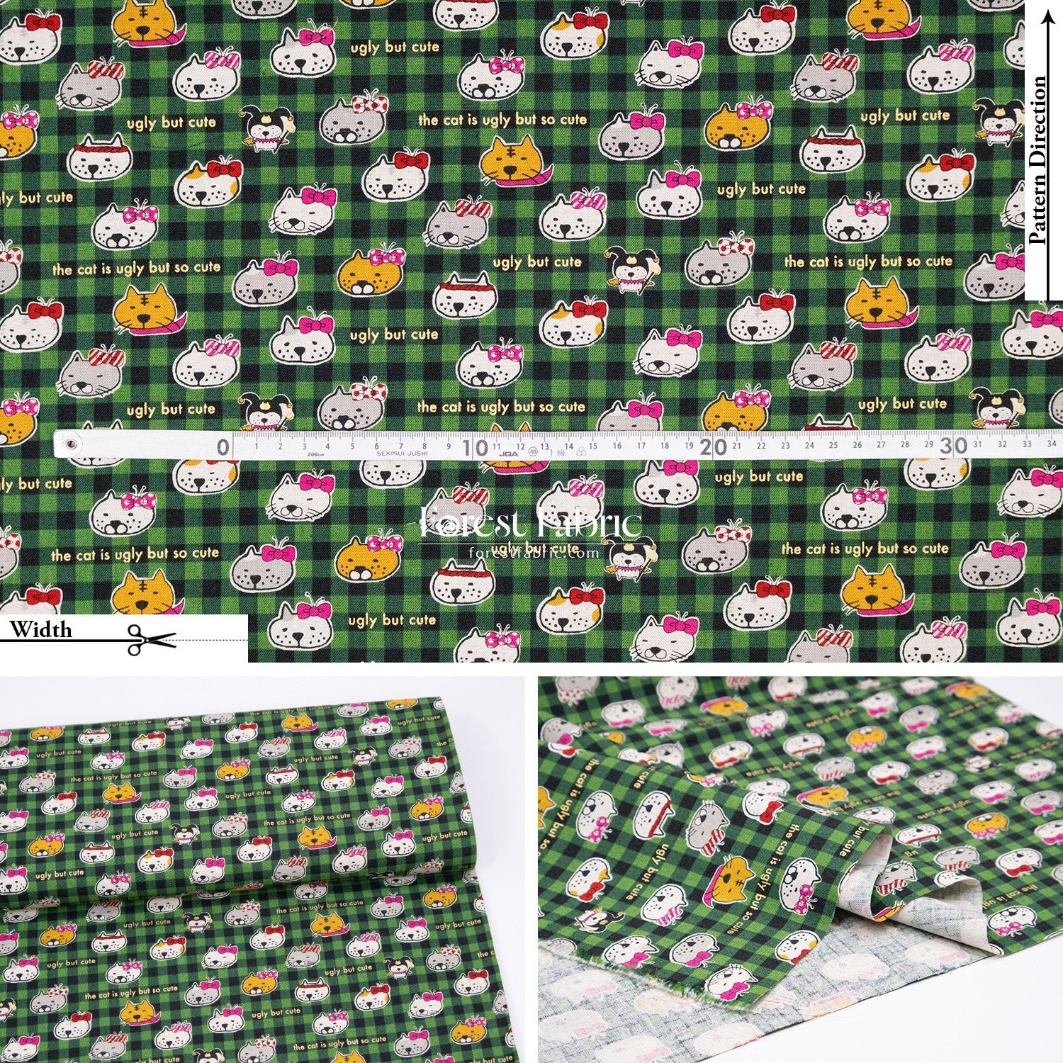 cotton linen - The cat is ugly but so cute fabric - FO:REST Fabric 布恩堂Liberty fabrictana lawnjapanese fabricykk zipper